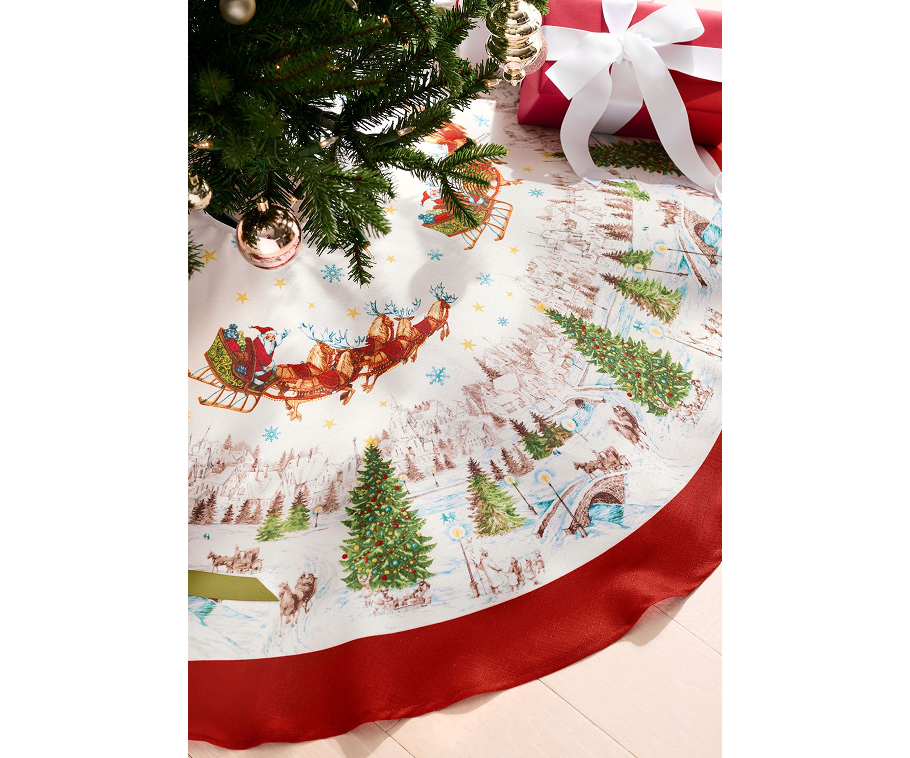 Santa’s Snowy Sleighride Christmas Tree Skirt - 48" Round