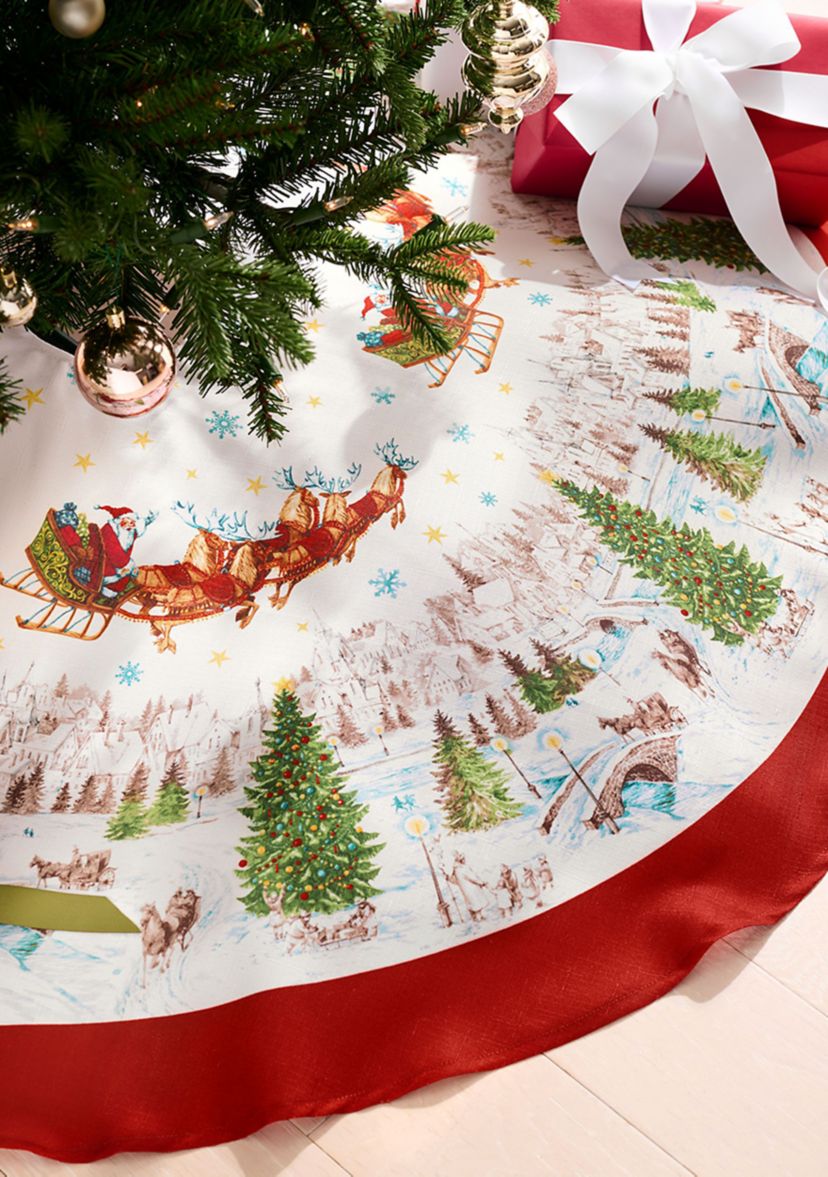 Santa’s Snowy Sleighride Christmas Tree Skirt - 48" Round