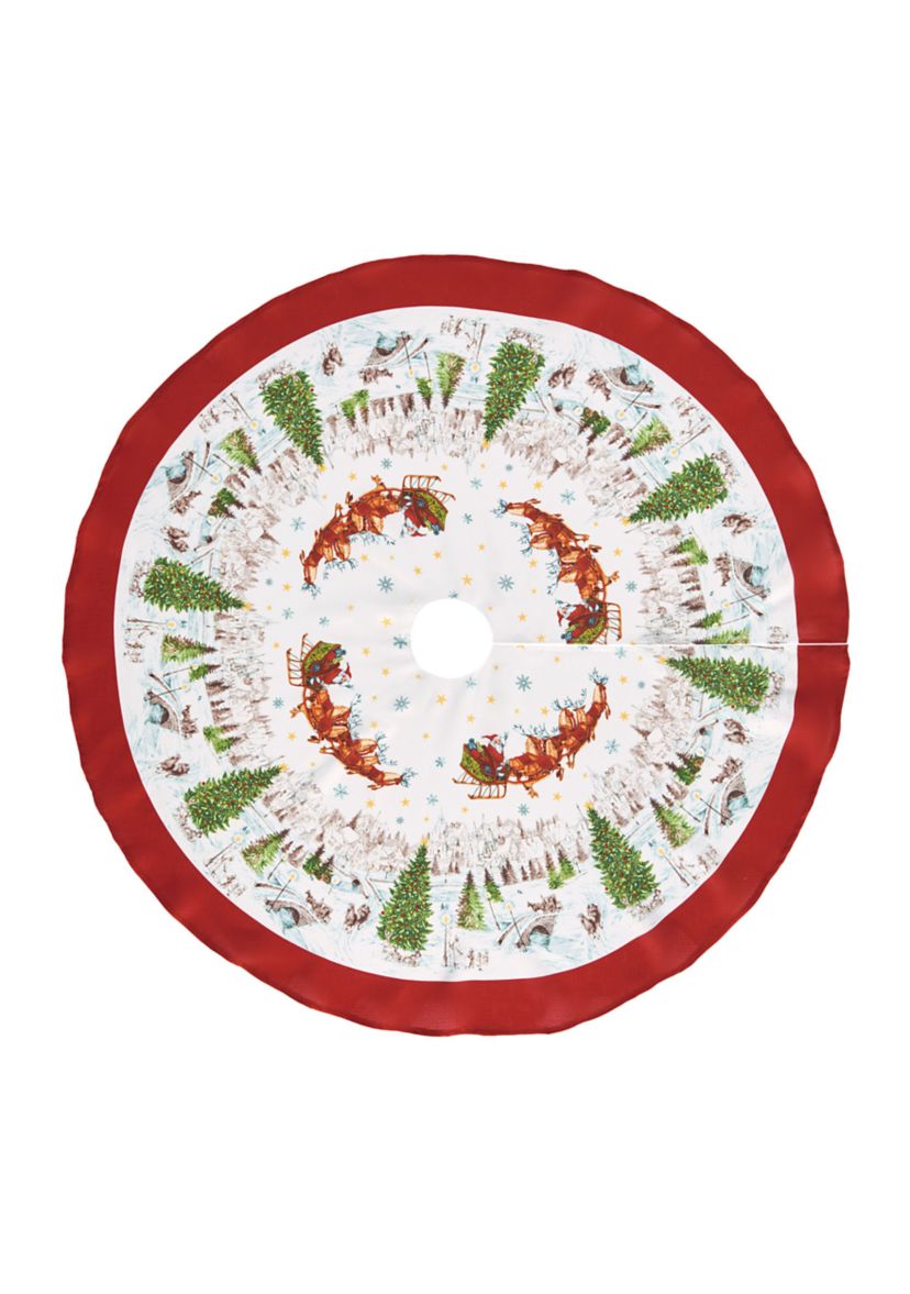 Santa’s Snowy Sleighride Christmas Tree Skirt - 48" Round