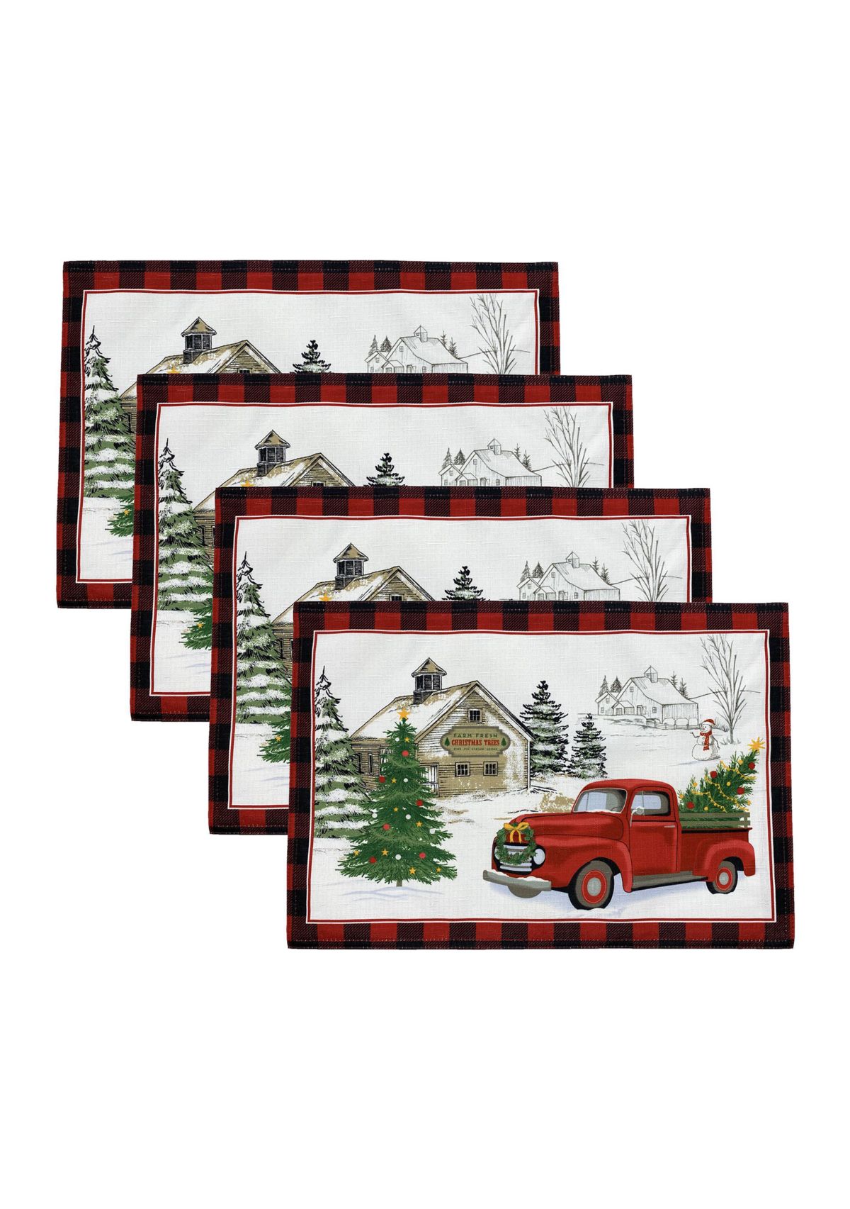 Vintage Christmas Tree Farm Holiday Placemat, Set of 4 - 13" x 19"