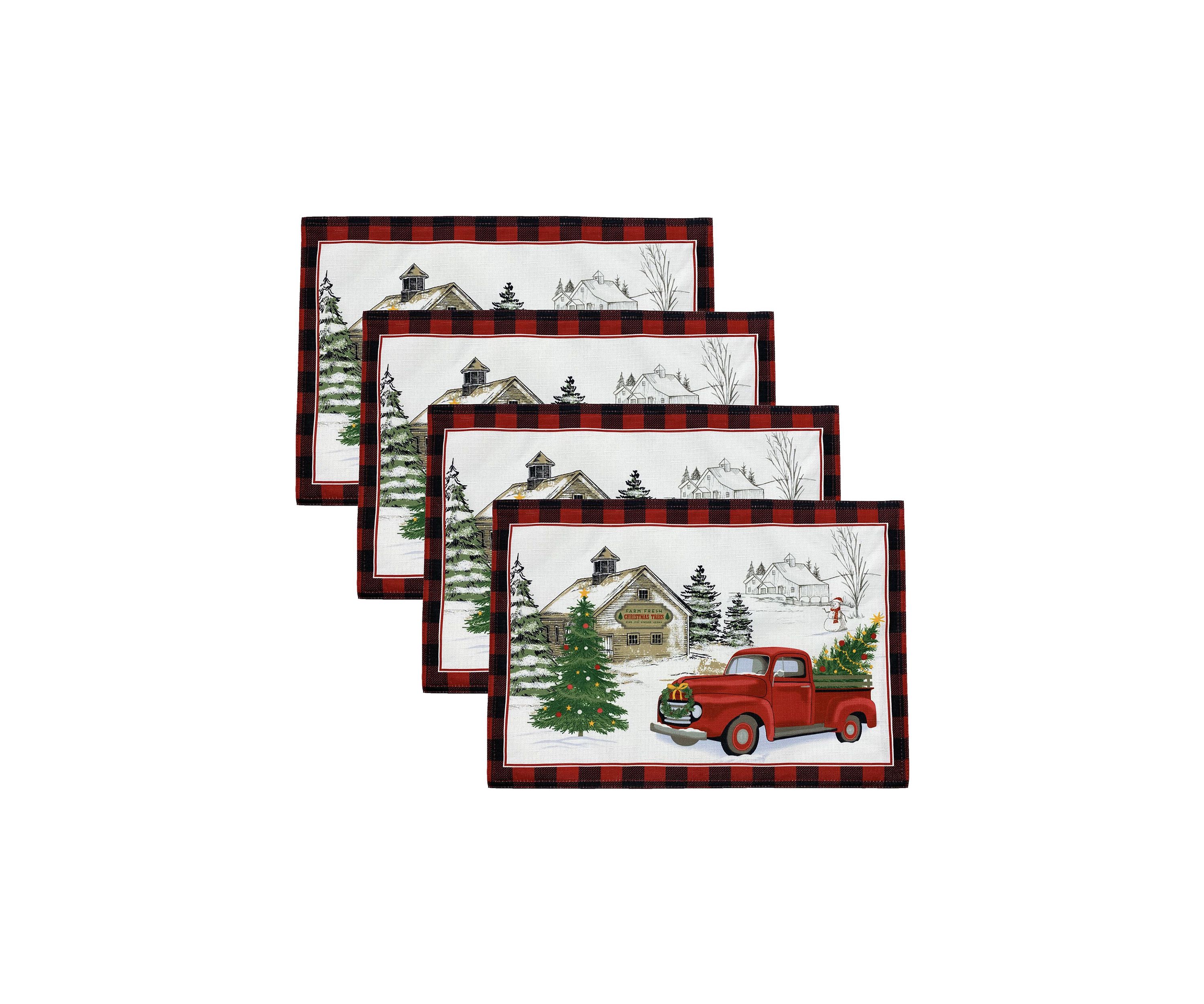 Vintage Christmas Tree Farm Holiday Placemat, Set of 4 - 13" x 19"