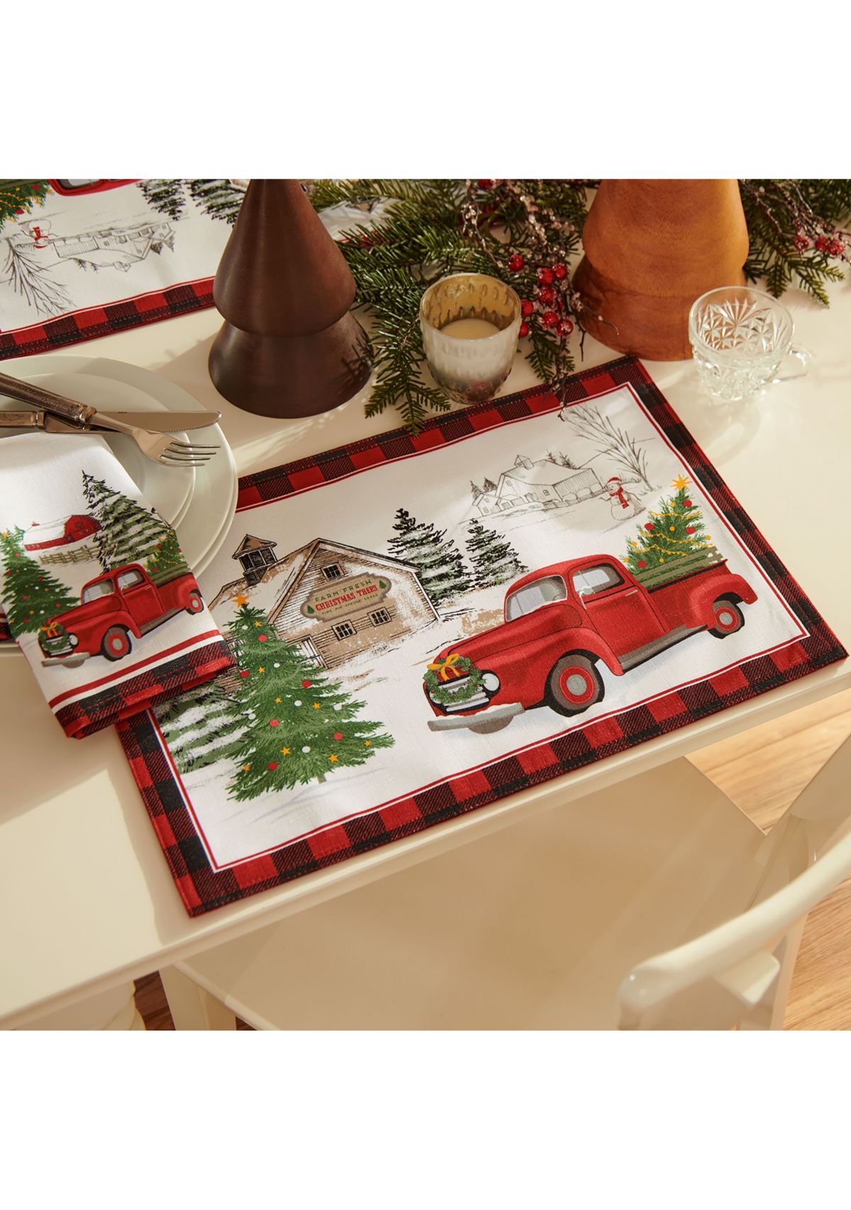Vintage Christmas Tree Farm Holiday Placemat, Set of 4 - 13" x 19"