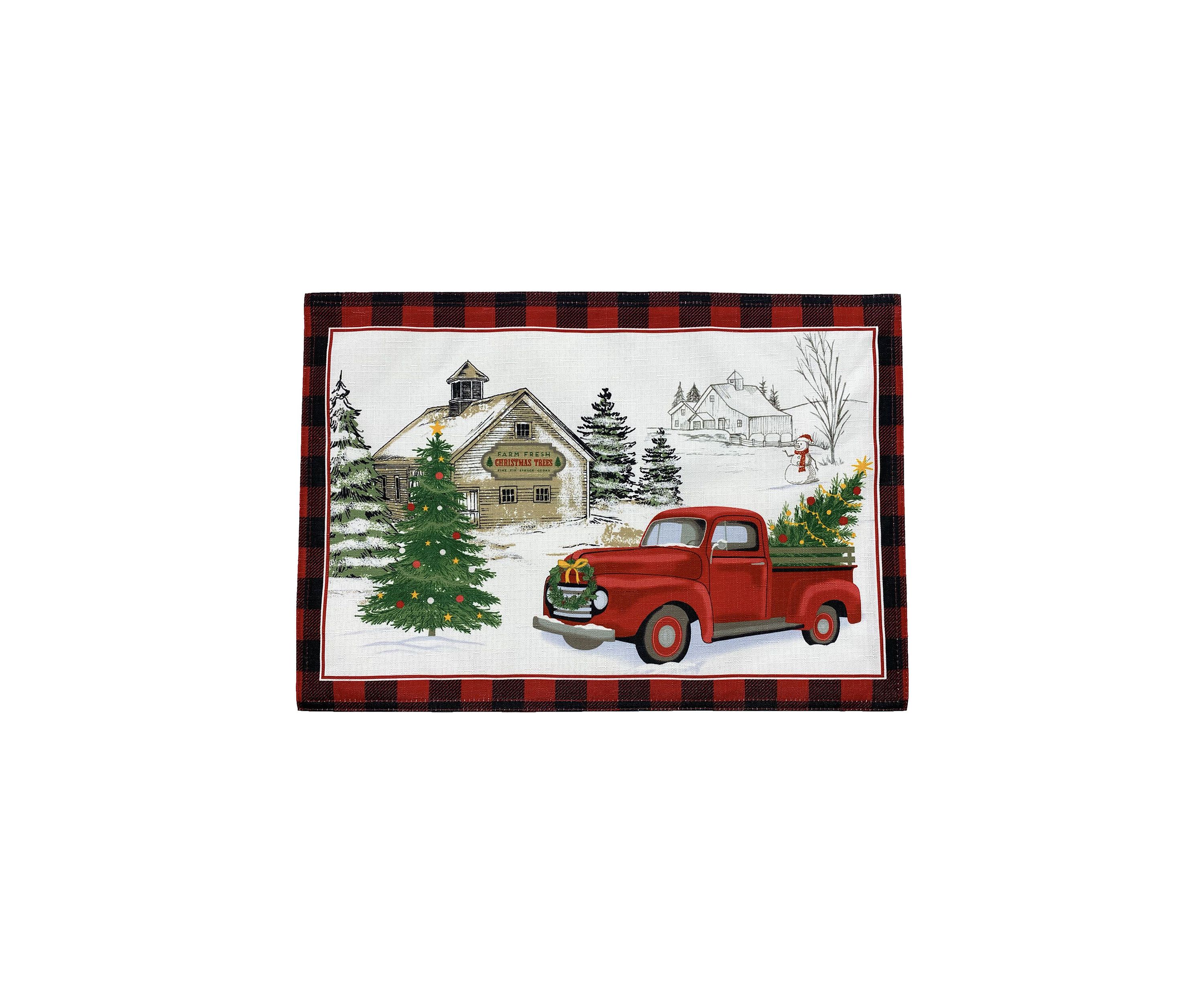 Vintage Christmas Tree Farm Holiday Placemat, Set of 4 - 13" x 19"