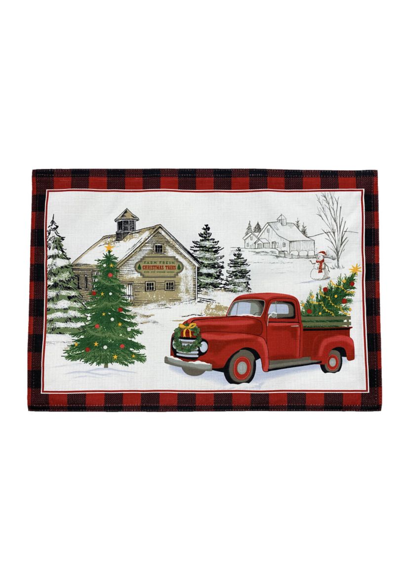 Vintage Christmas Tree Farm Holiday Placemat, Set of 4 - 13" x 19"