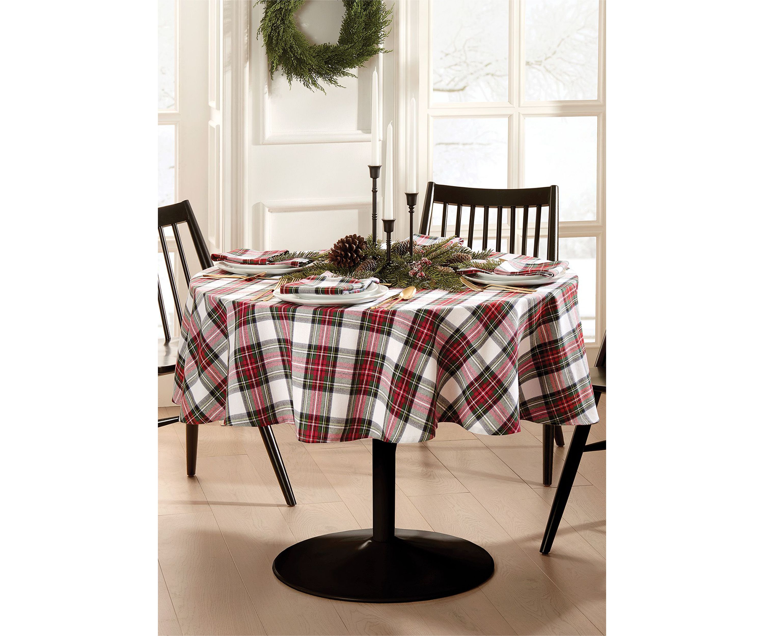 Christmas Classic Holiday Plaid Round Cotton Tablecloth