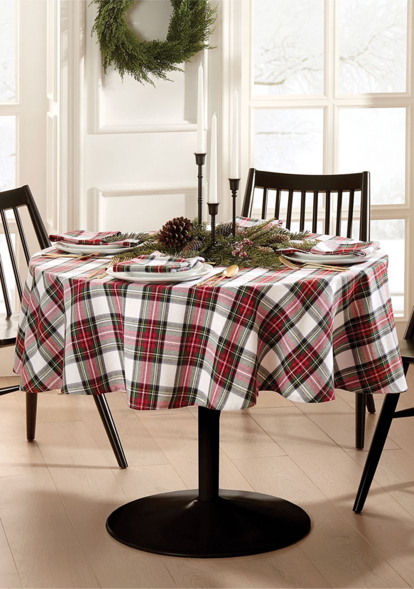 Christmas Classic Holiday Plaid Round Cotton Tablecloth
