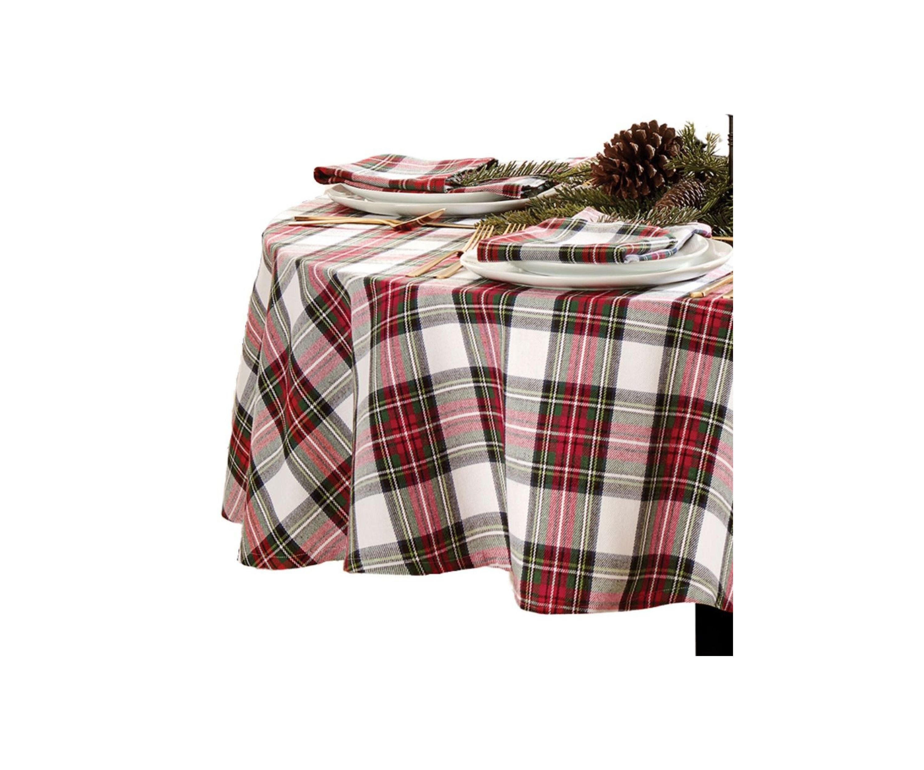 Christmas Classic Holiday Plaid Round Cotton Tablecloth