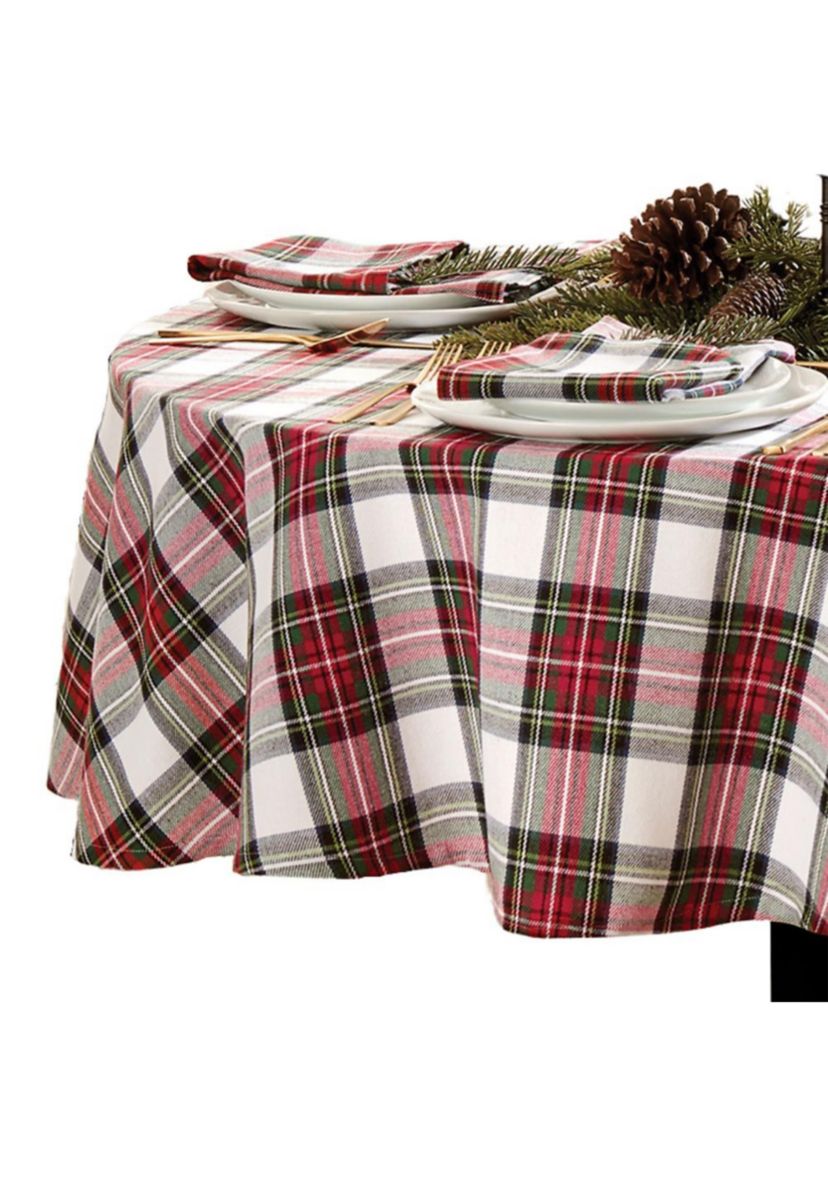 Christmas Classic Holiday Plaid Round Cotton Tablecloth