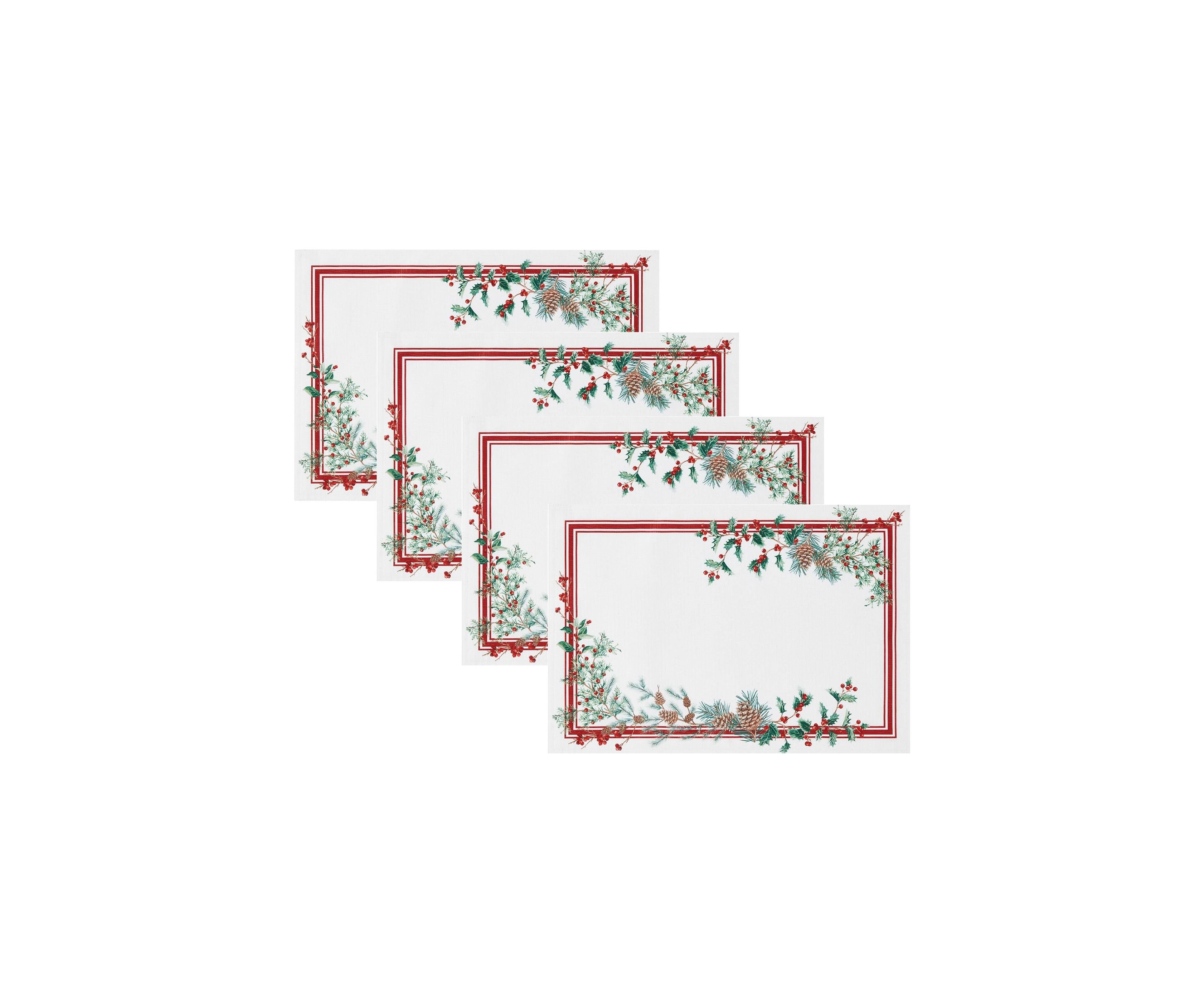 Winter Holiday Berry Fabric Placemat Set of 4 - 13" x 19"