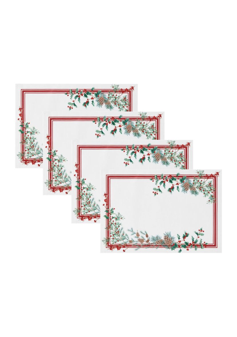 Winter Holiday Berry Fabric Placemat Set of 4 - 13" x 19"