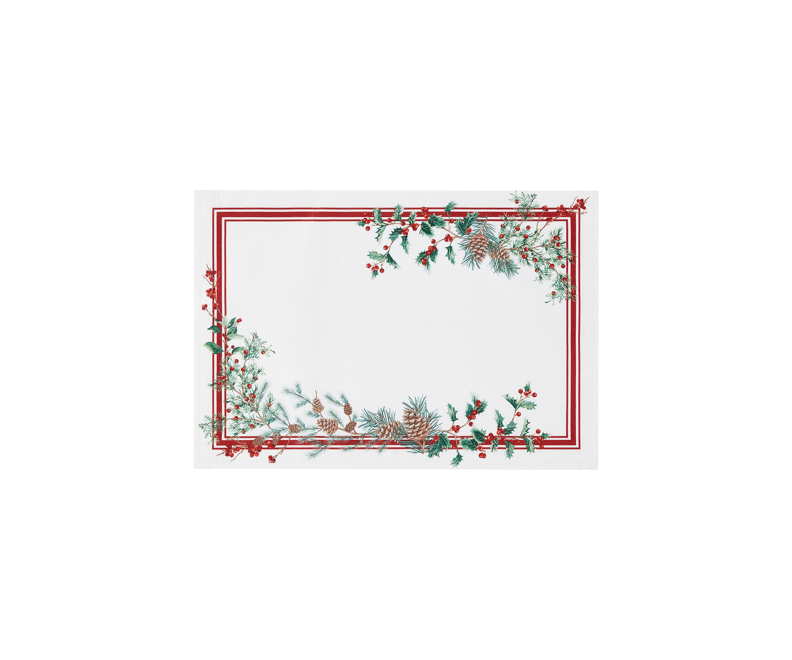 Winter Holiday Berry Fabric Placemat Set of 4 - 13" x 19"