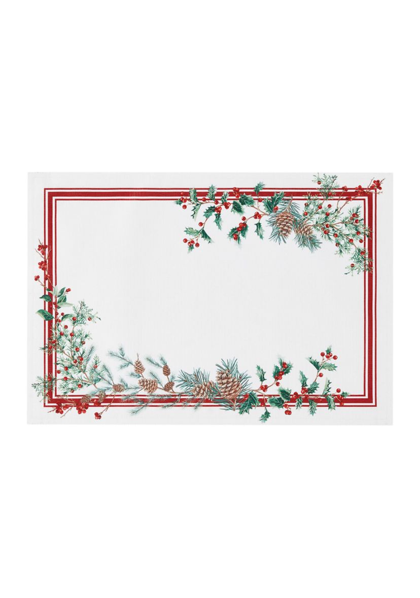 Winter Holiday Berry Fabric Placemat Set of 4 - 13" x 19"