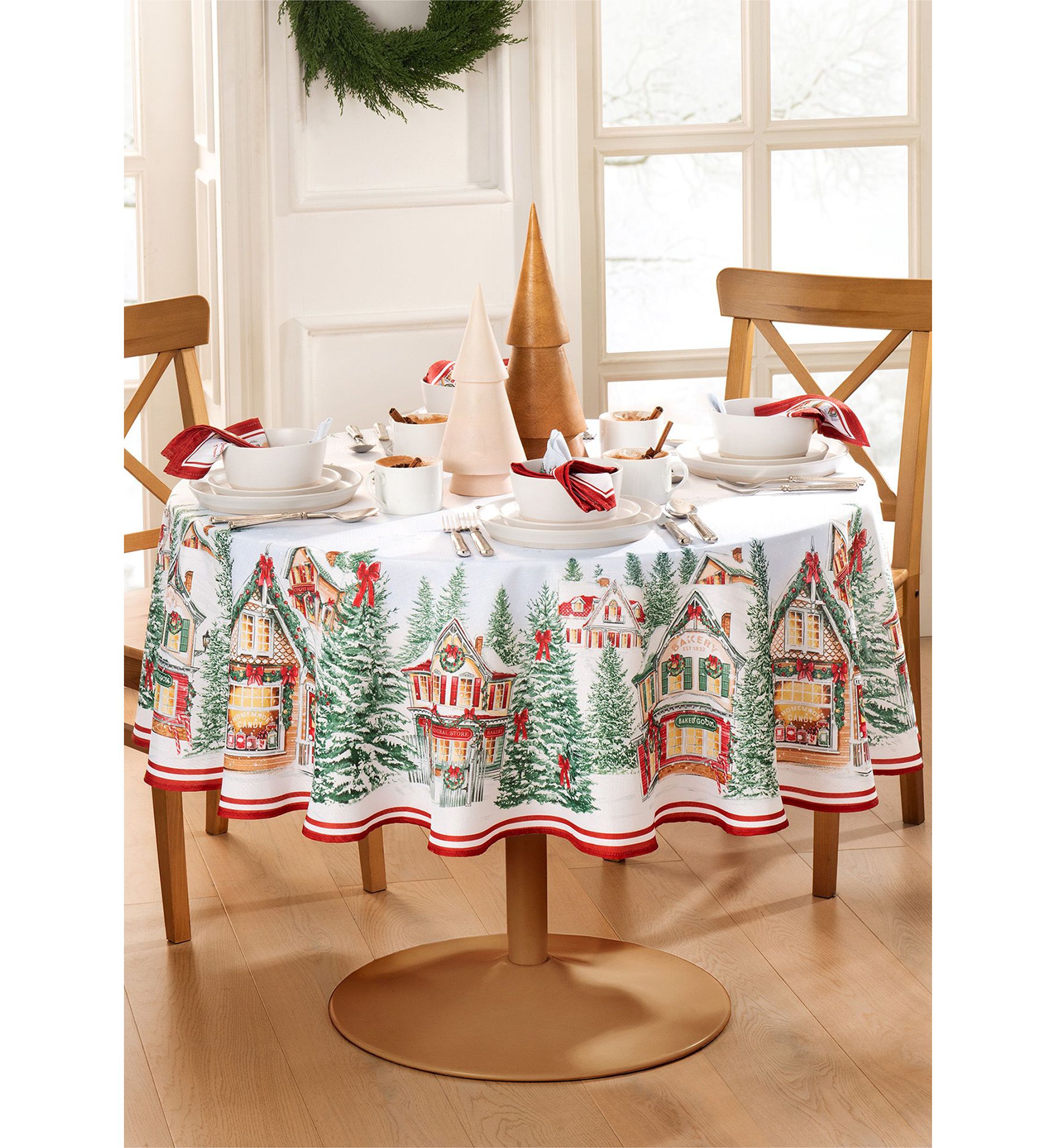 Storybook Christmas Village Holiday Oval/Round Tablecloth