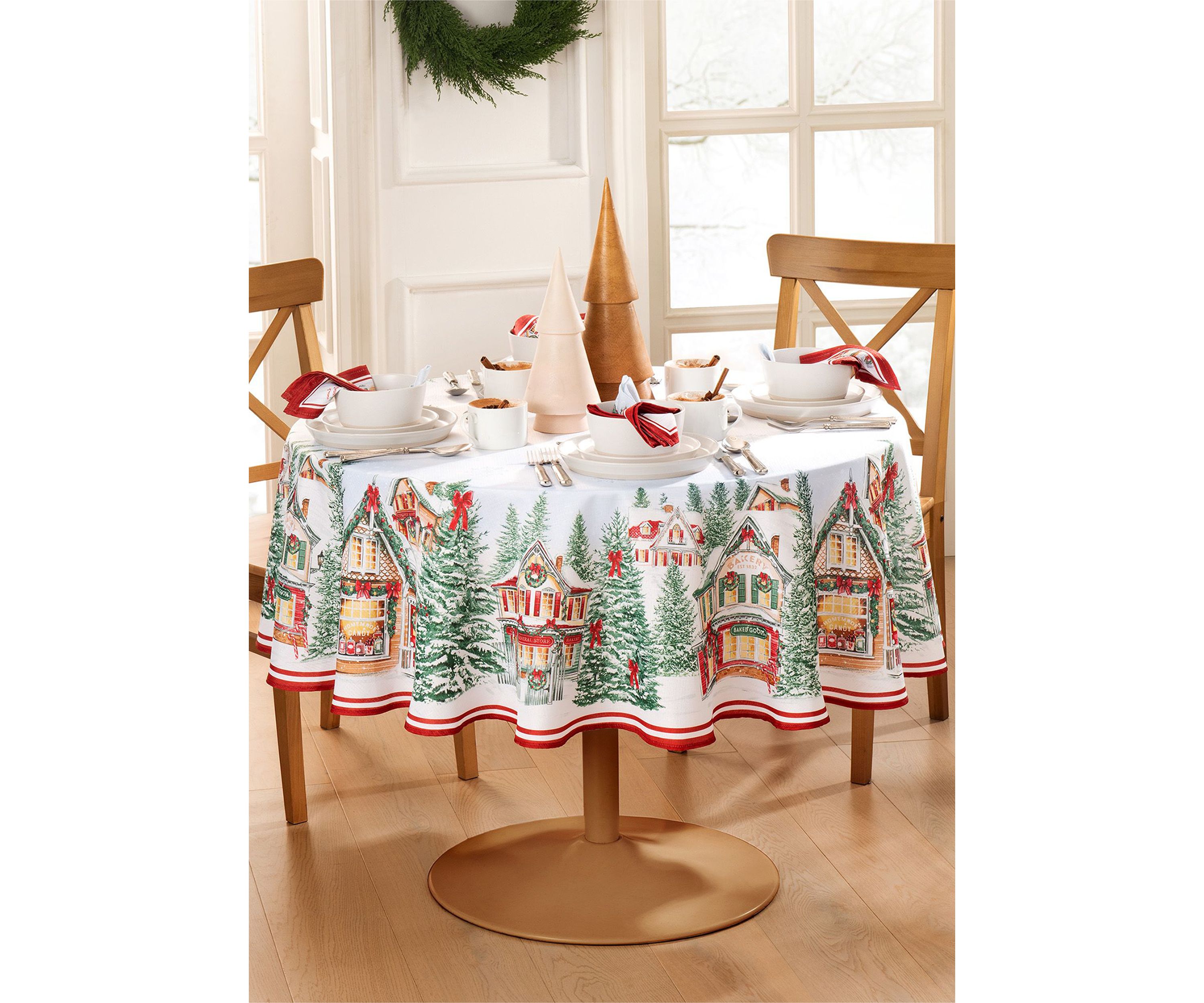 Storybook Christmas Village Holiday Oval/Round Tablecloth