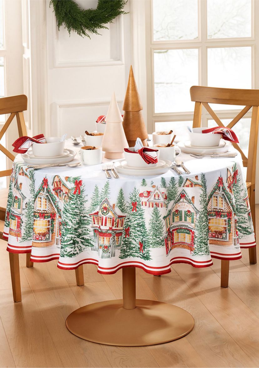 Storybook Christmas Village Holiday Oval/Round Tablecloth