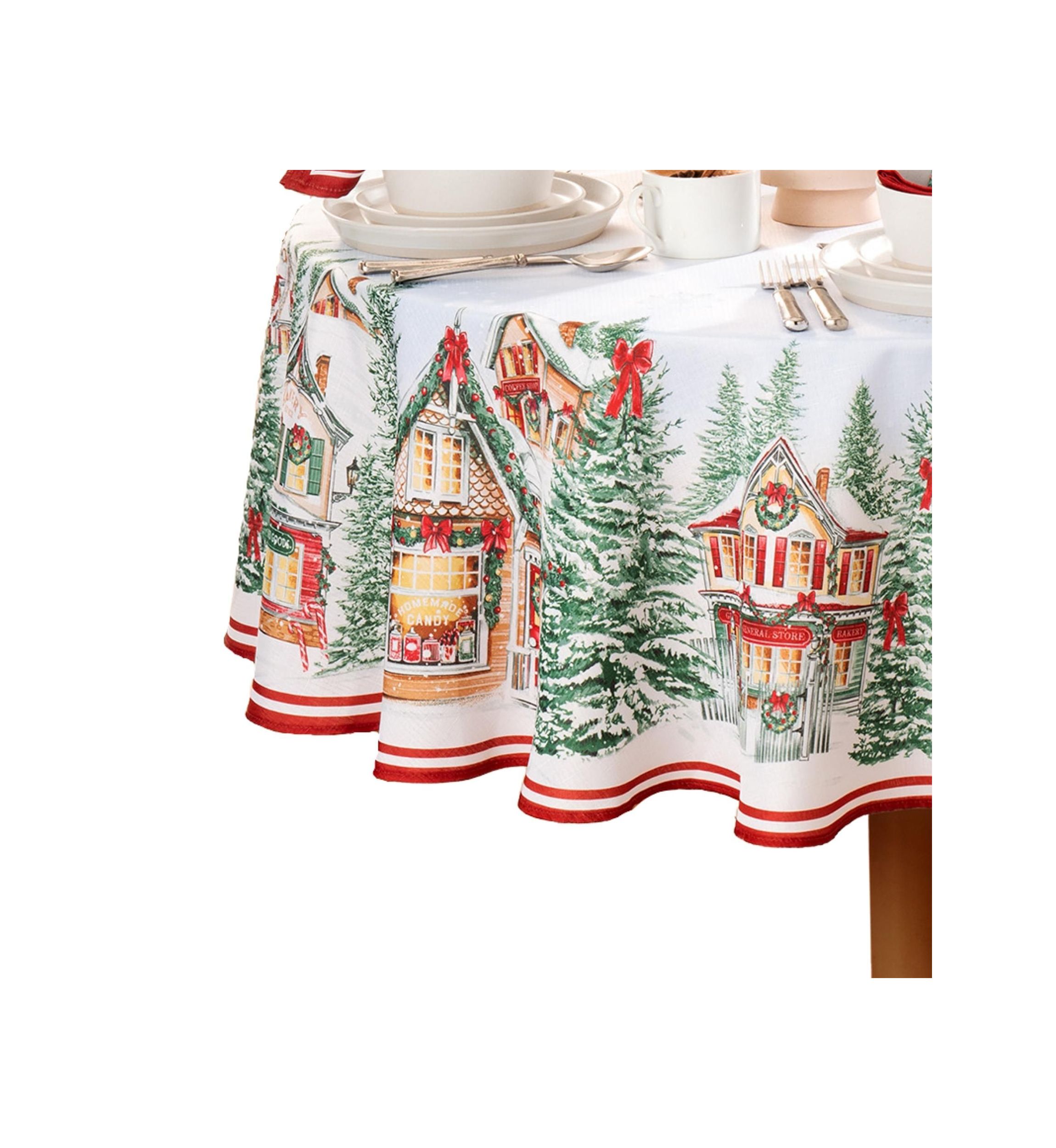 Storybook Christmas Village Holiday Oval/Round Tablecloth