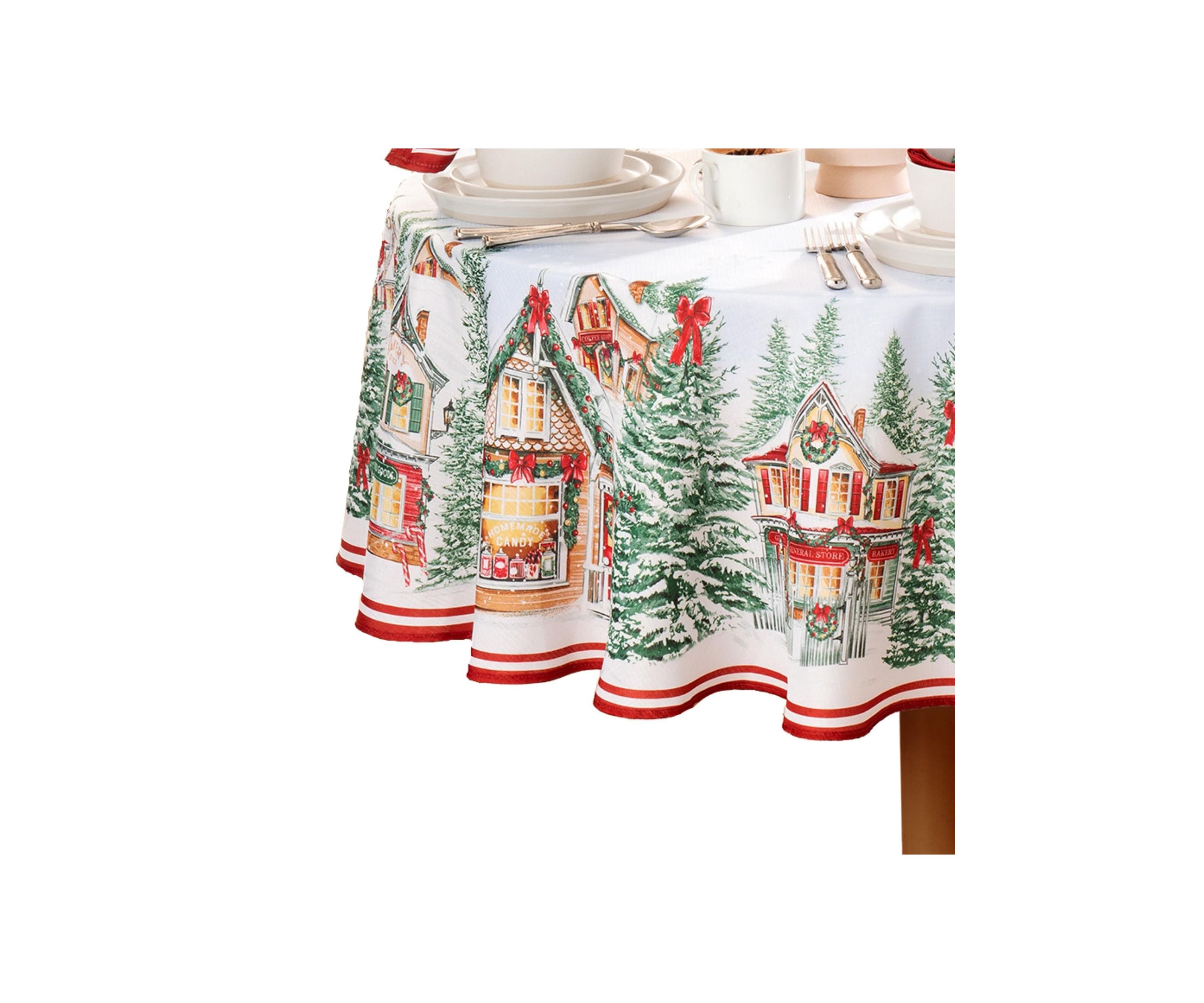 Storybook Christmas Village Holiday Oval/Round Tablecloth