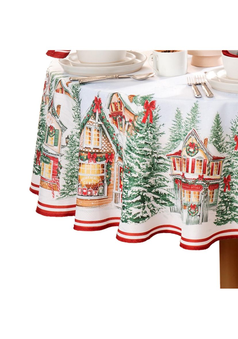 Storybook Christmas Village Holiday Oval/Round Tablecloth