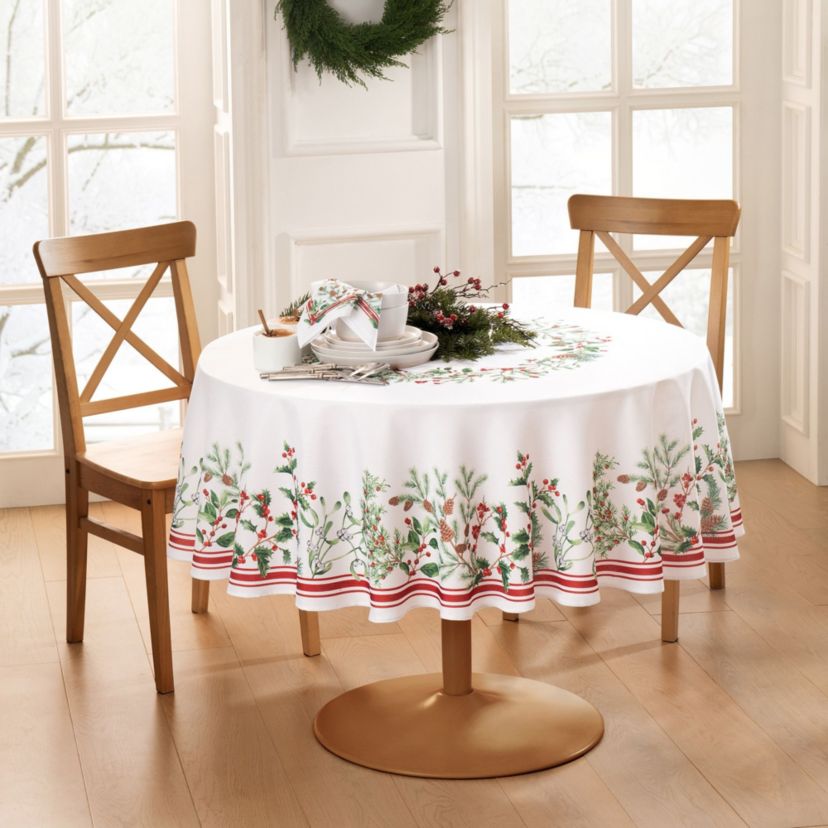 Winter Holiday Berry Fabric Oval/Round Tablecloth