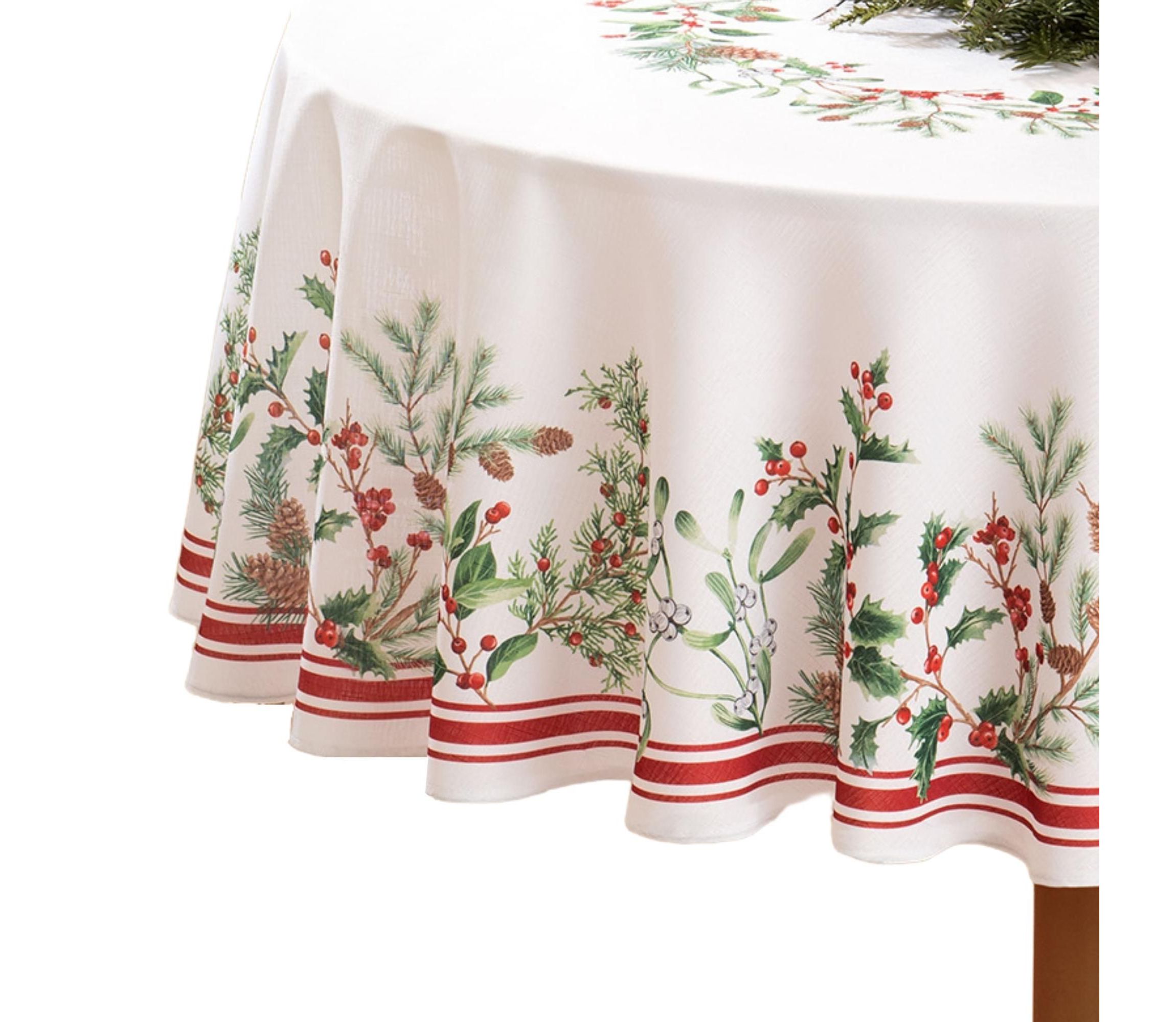 Winter Holiday Berry Fabric Oval/Round Tablecloth
