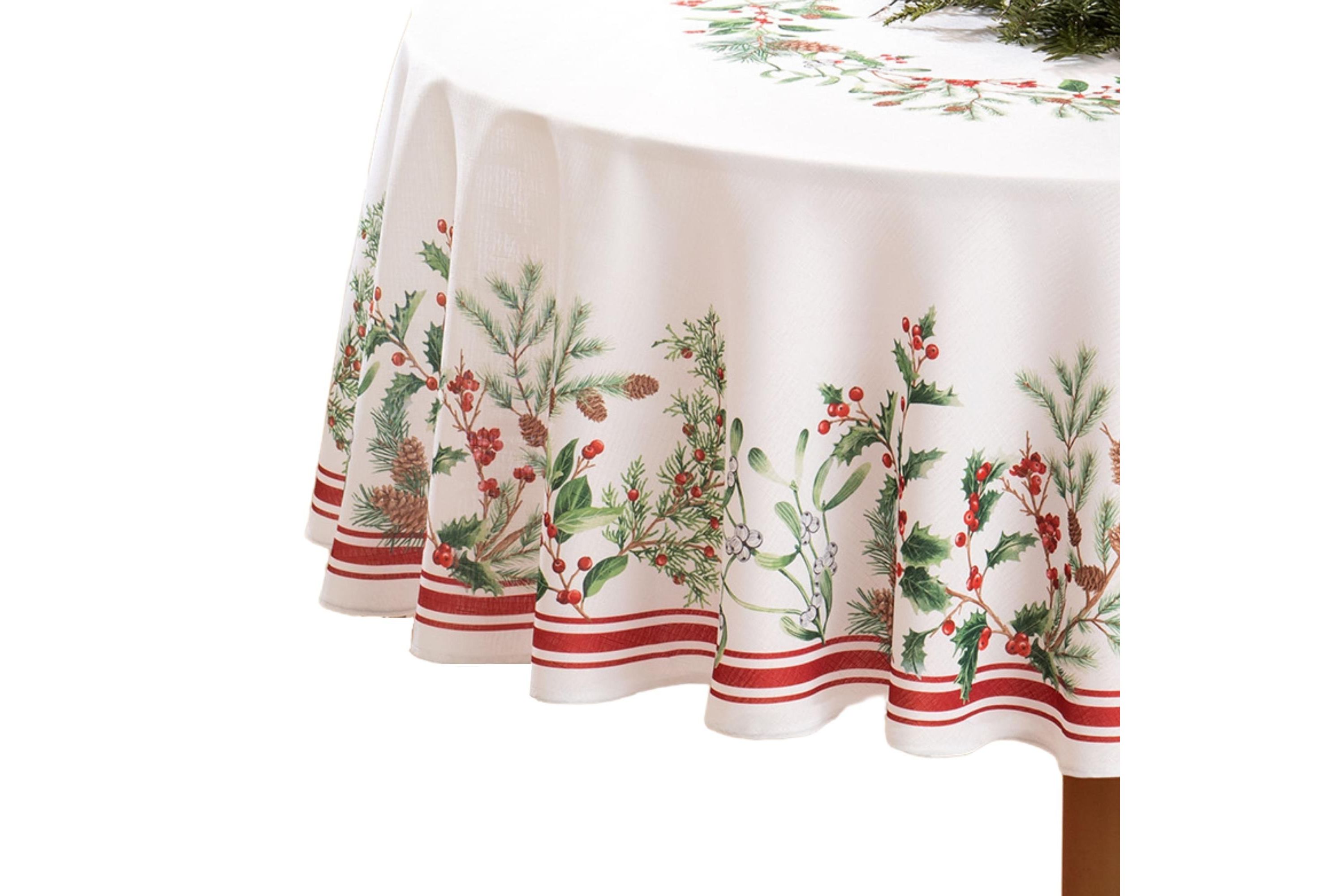 Winter Holiday Berry Fabric Oval/Round Tablecloth