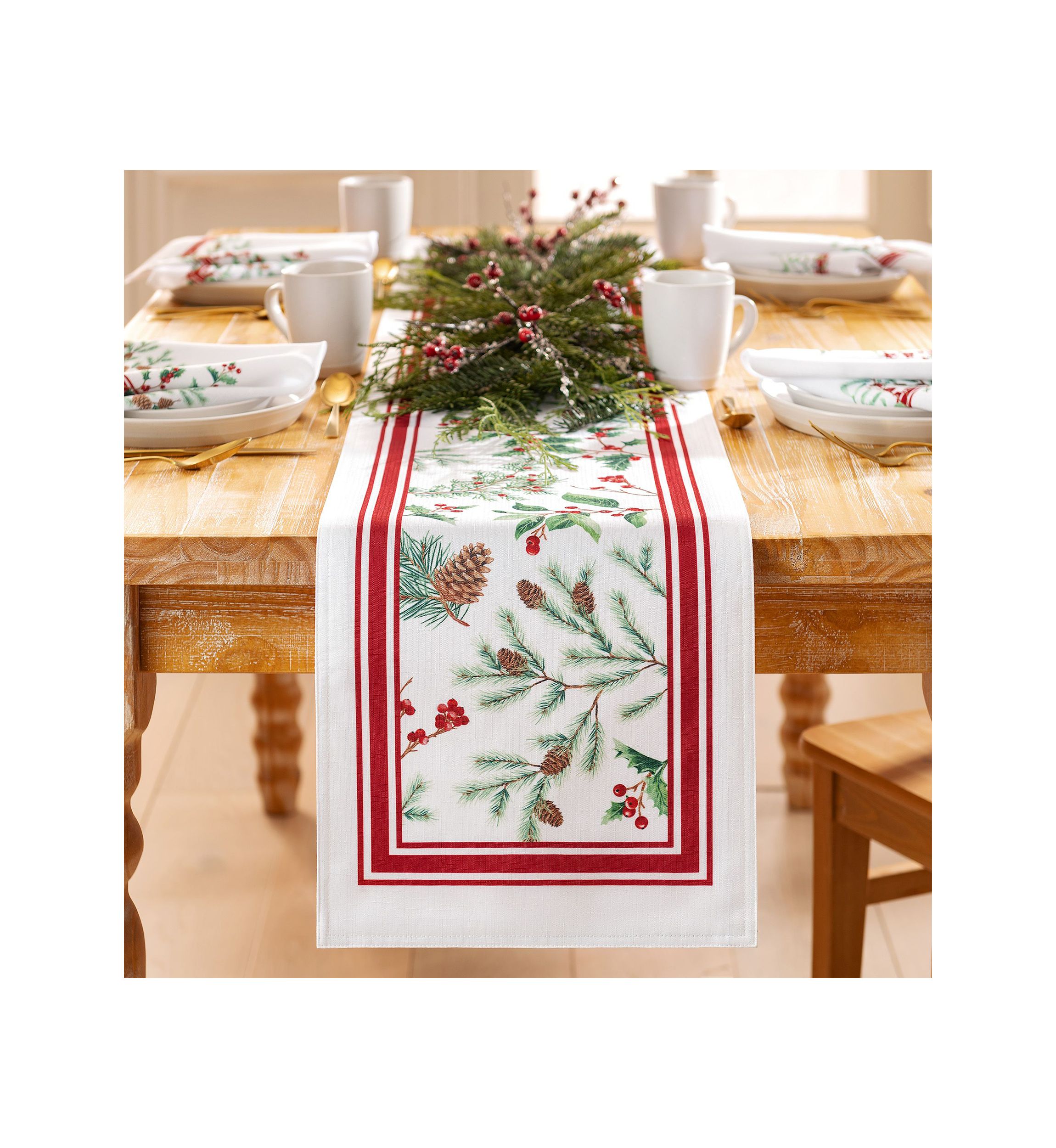 Winter Holiday Berry Fabric  Table Runner - 13" x 70"