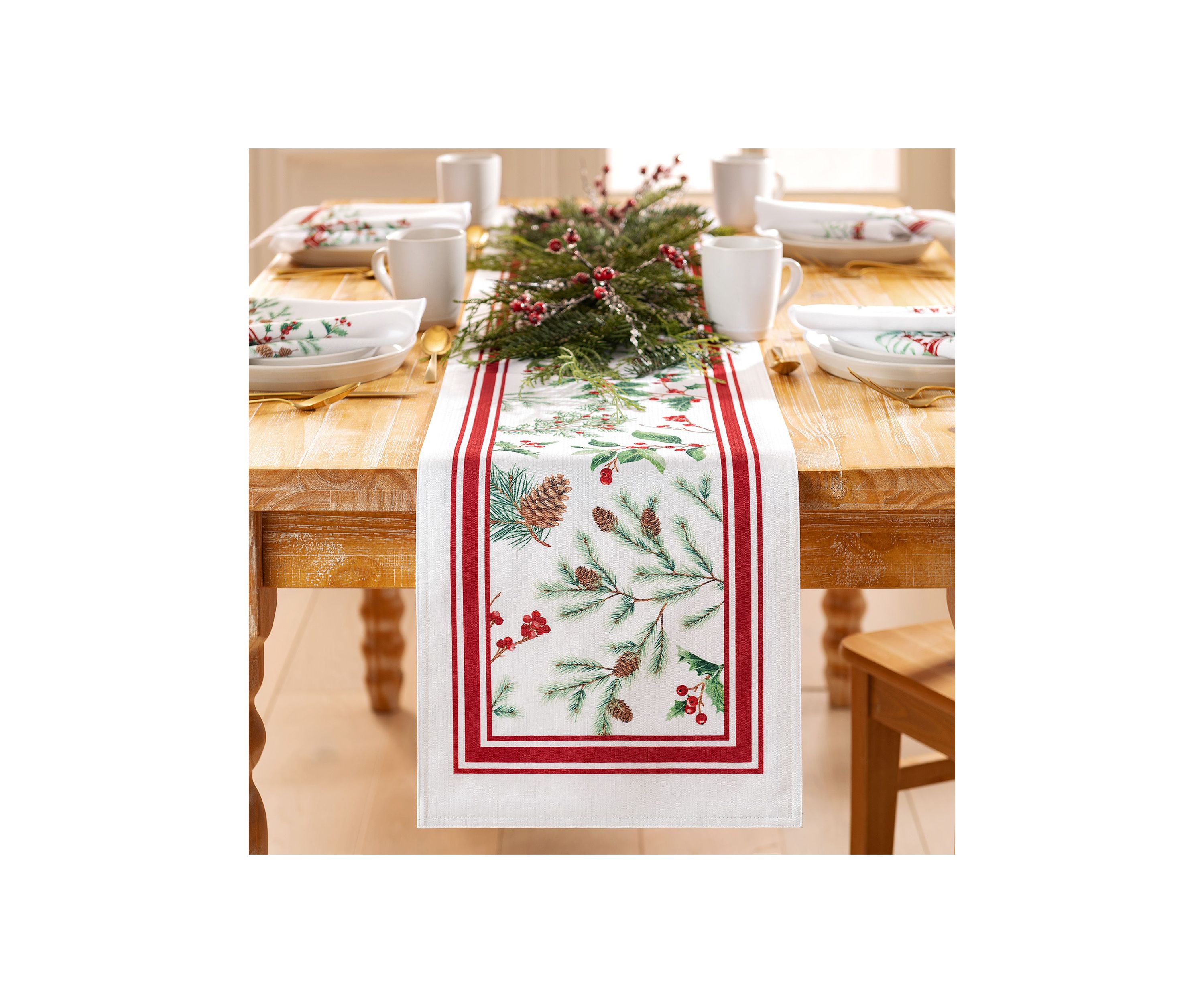 Winter Holiday Berry Fabric  Table Runner - 13" x 70"