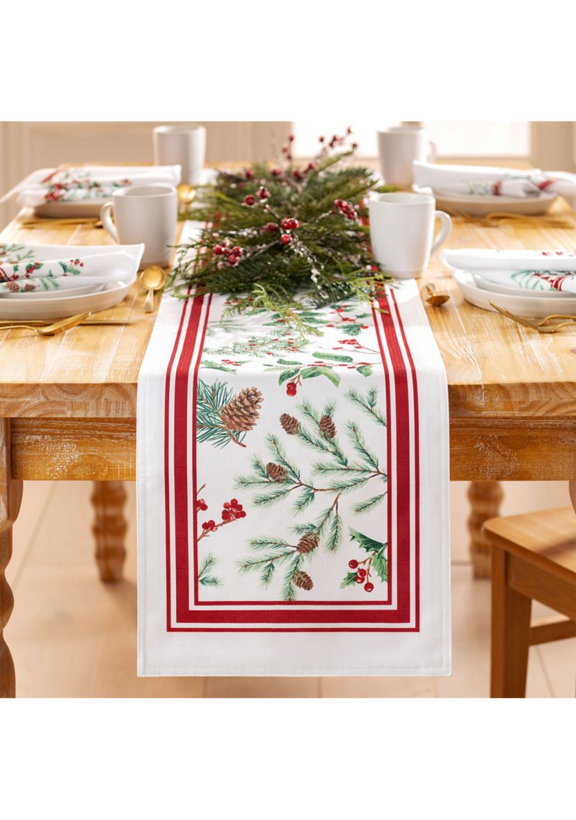 Winter Holiday Berry Fabric  Table Runner - 13" x 70"