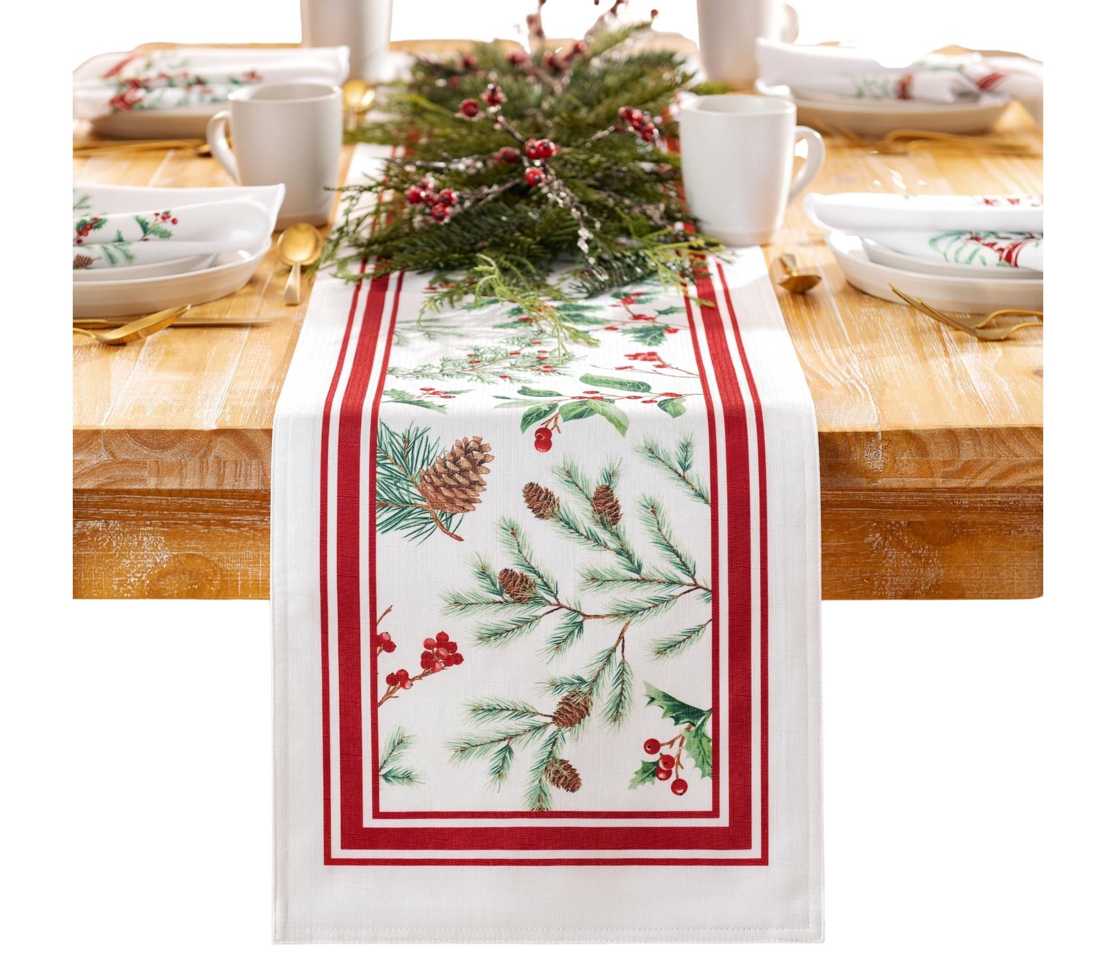 Winter Holiday Berry Fabric  Table Runner - 13" x 70"