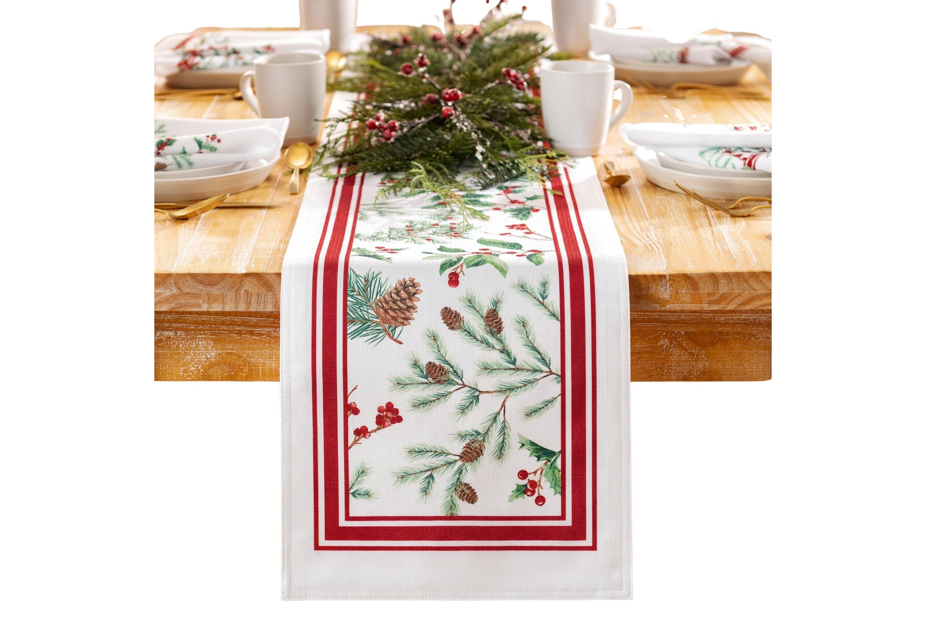 Winter Holiday Berry Fabric  Table Runner - 13" x 70"