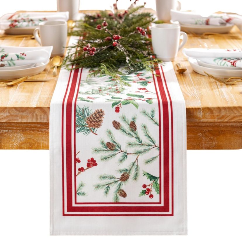 Winter Holiday Berry Fabric  Table Runner - 13" x 70"