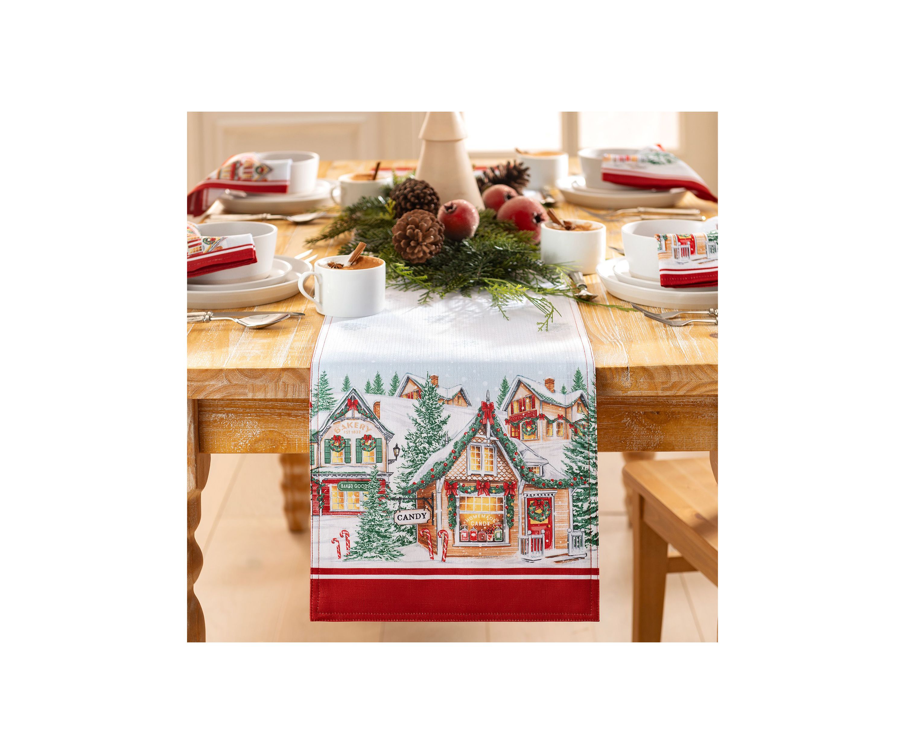 Storybook Christmas Village Holiday Table Runner - 13" x 70"