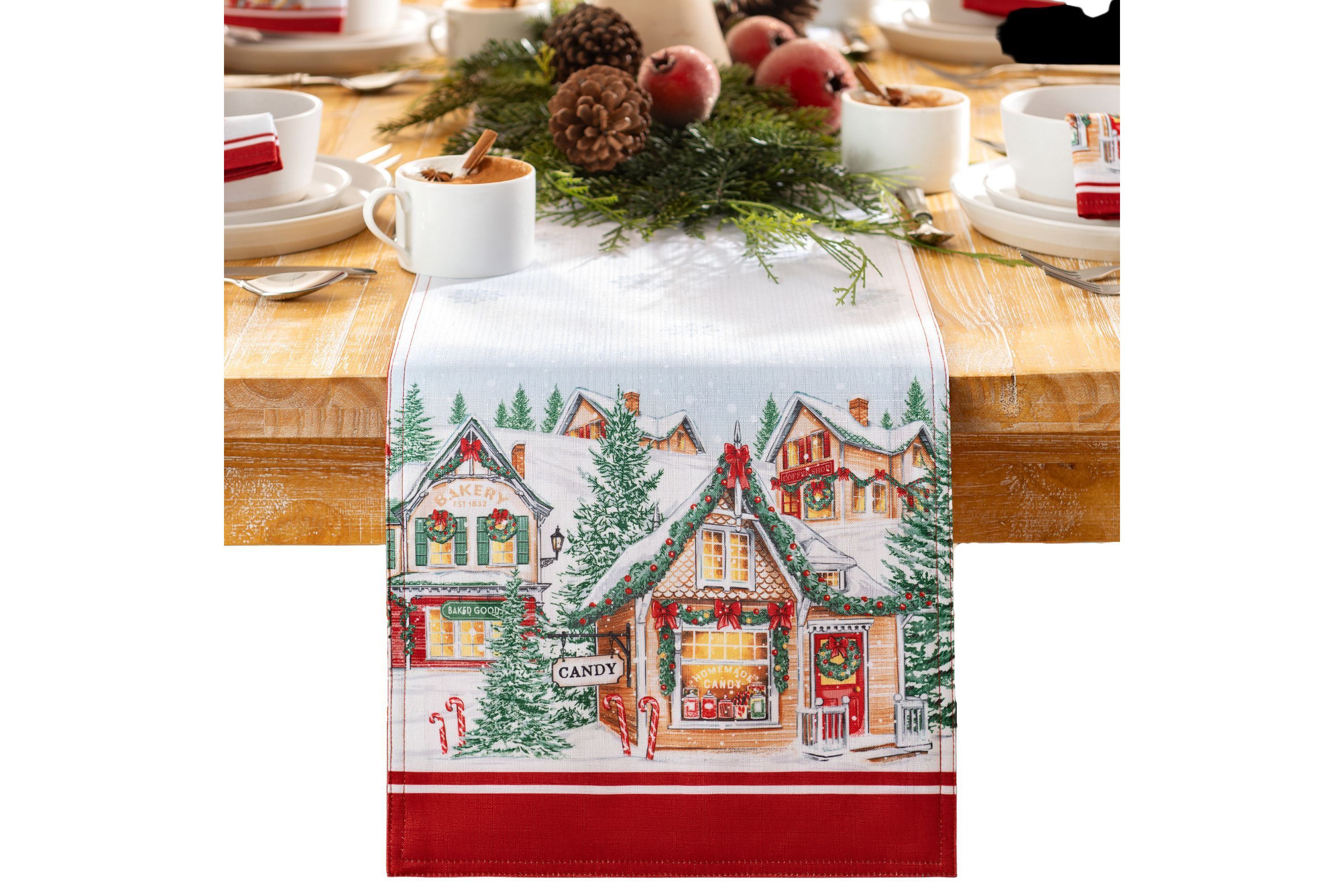 Storybook Christmas Village Holiday Table Runner - 13" x 70"