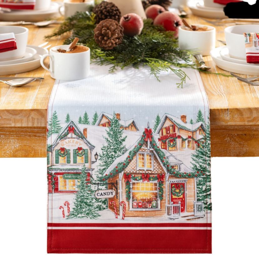 Storybook Christmas Village Holiday Table Runner - 13" x 70"
