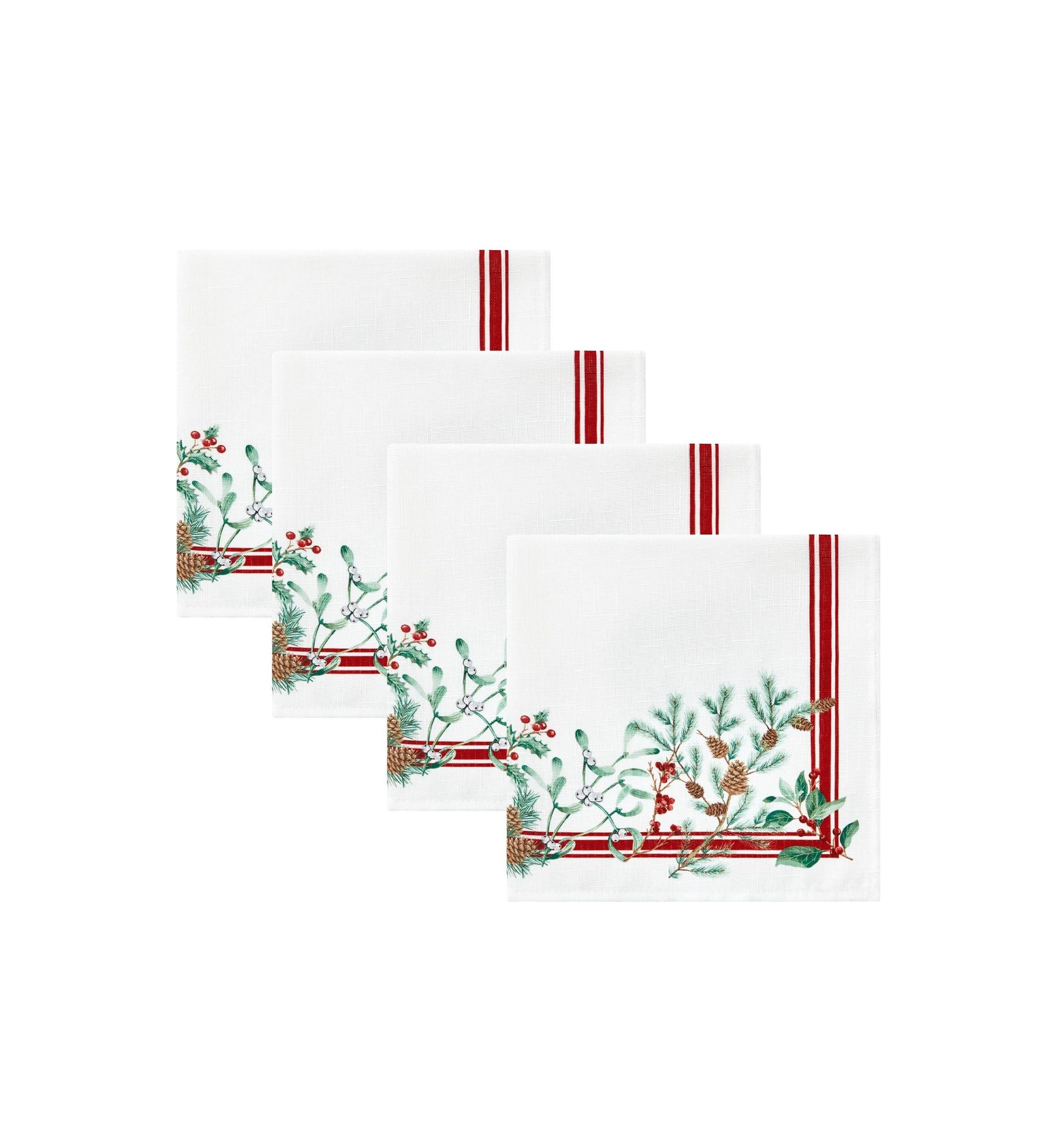 Winter Holiday Berry Fabric Napkin Set of 4