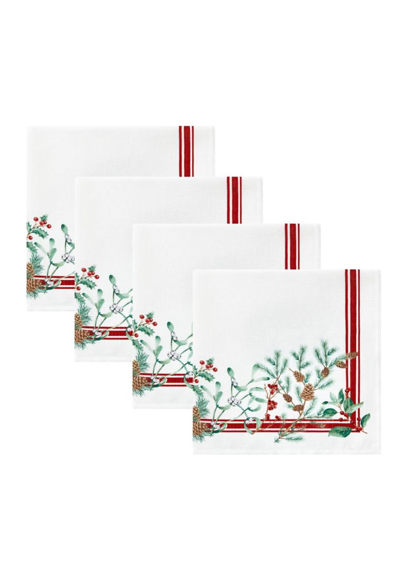 Winter Holiday Berry Fabric Napkin Set of 4