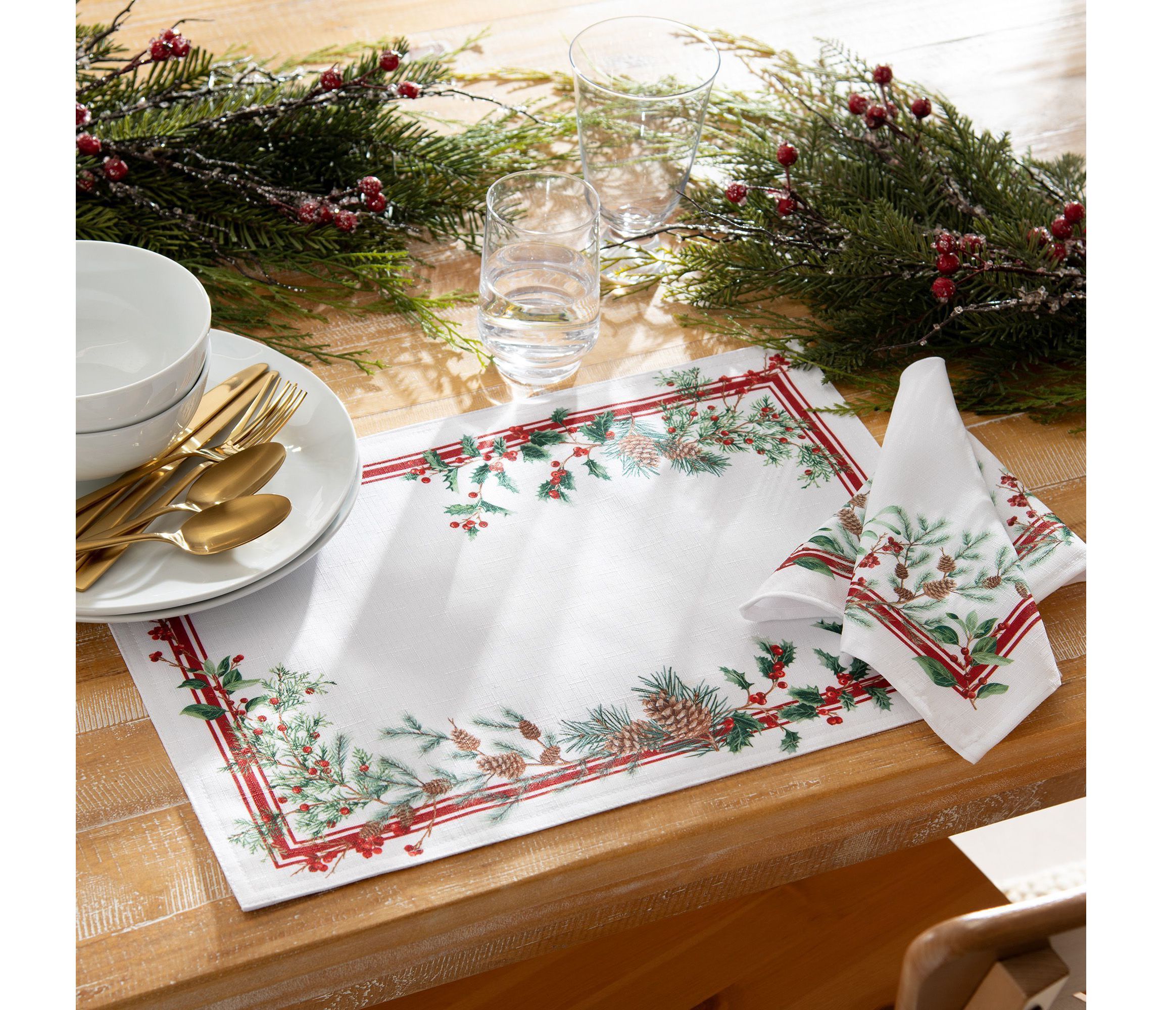 Winter Holiday Berry Fabric Napkin Set of 4
