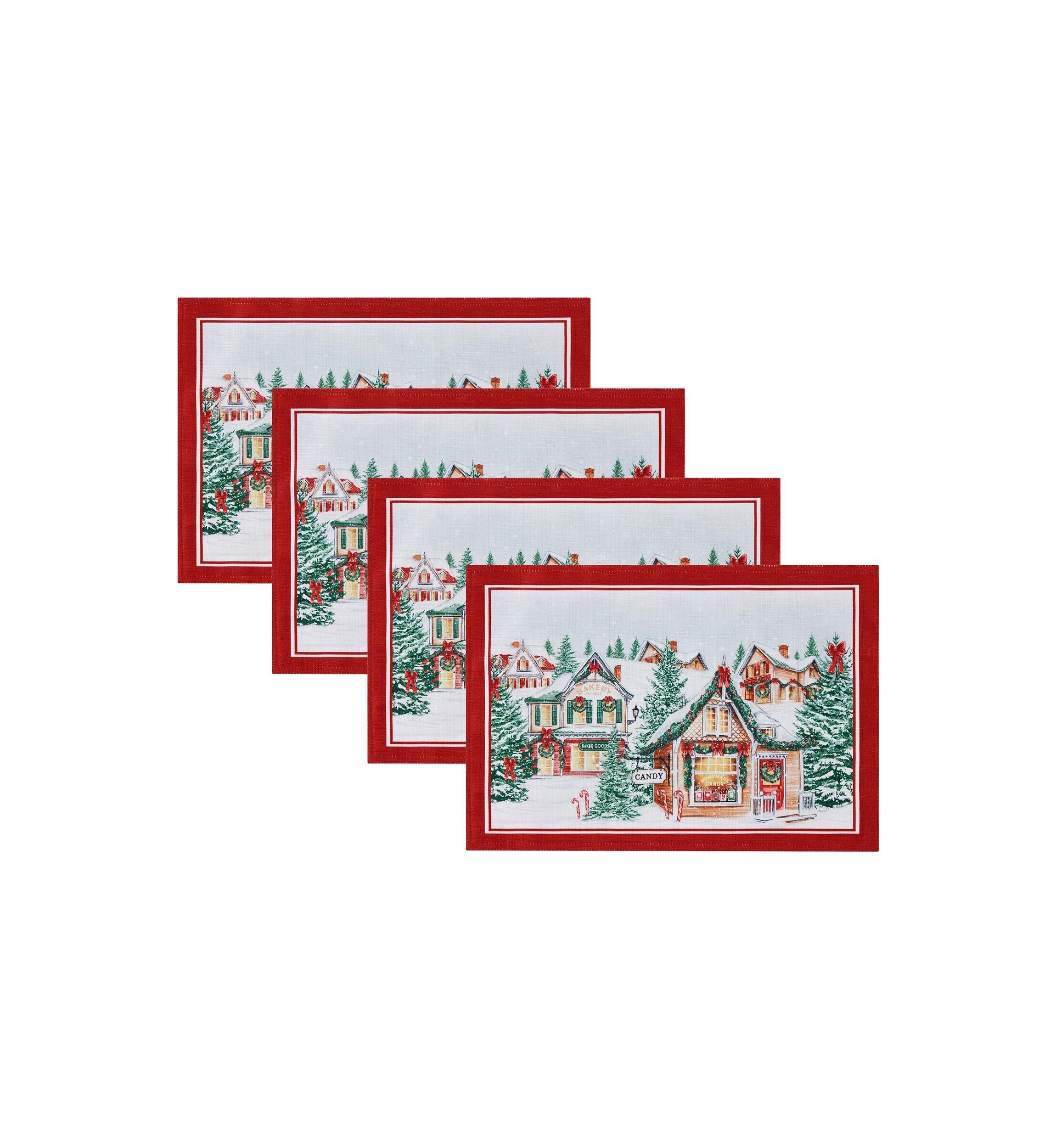 Storybook Christmas Village Holiday Placemat Set of 4 - 13" x 19"