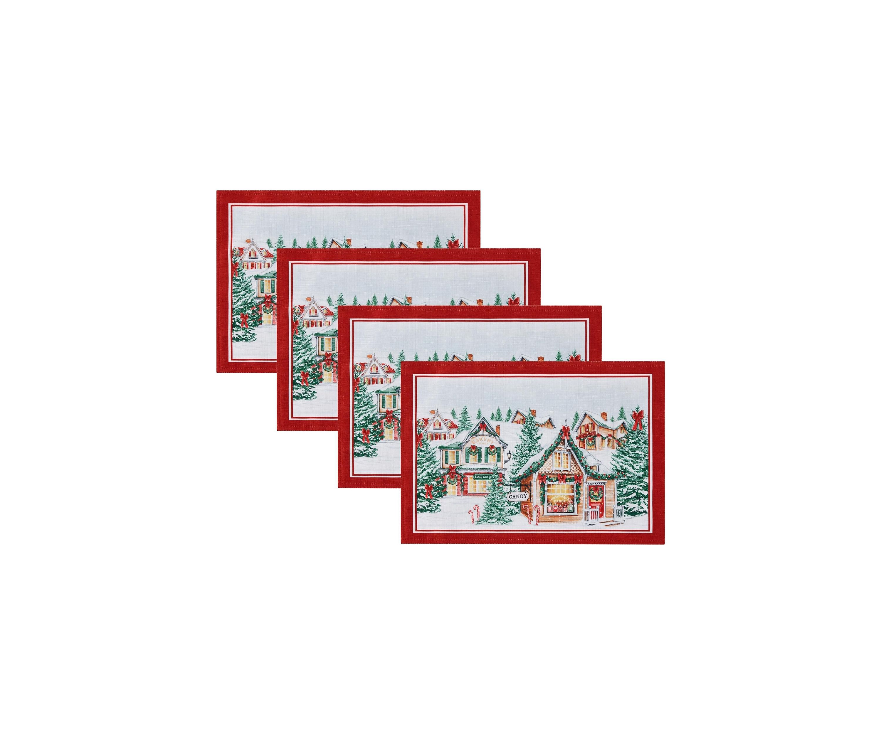 Storybook Christmas Village Holiday Placemat Set of 4 - 13" x 19"