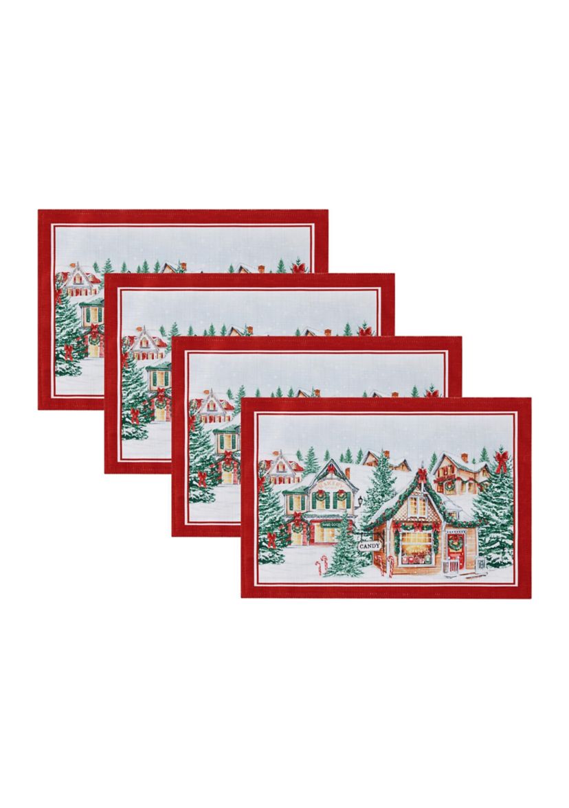 Storybook Christmas Village Holiday Placemat Set of 4 - 13" x 19"
