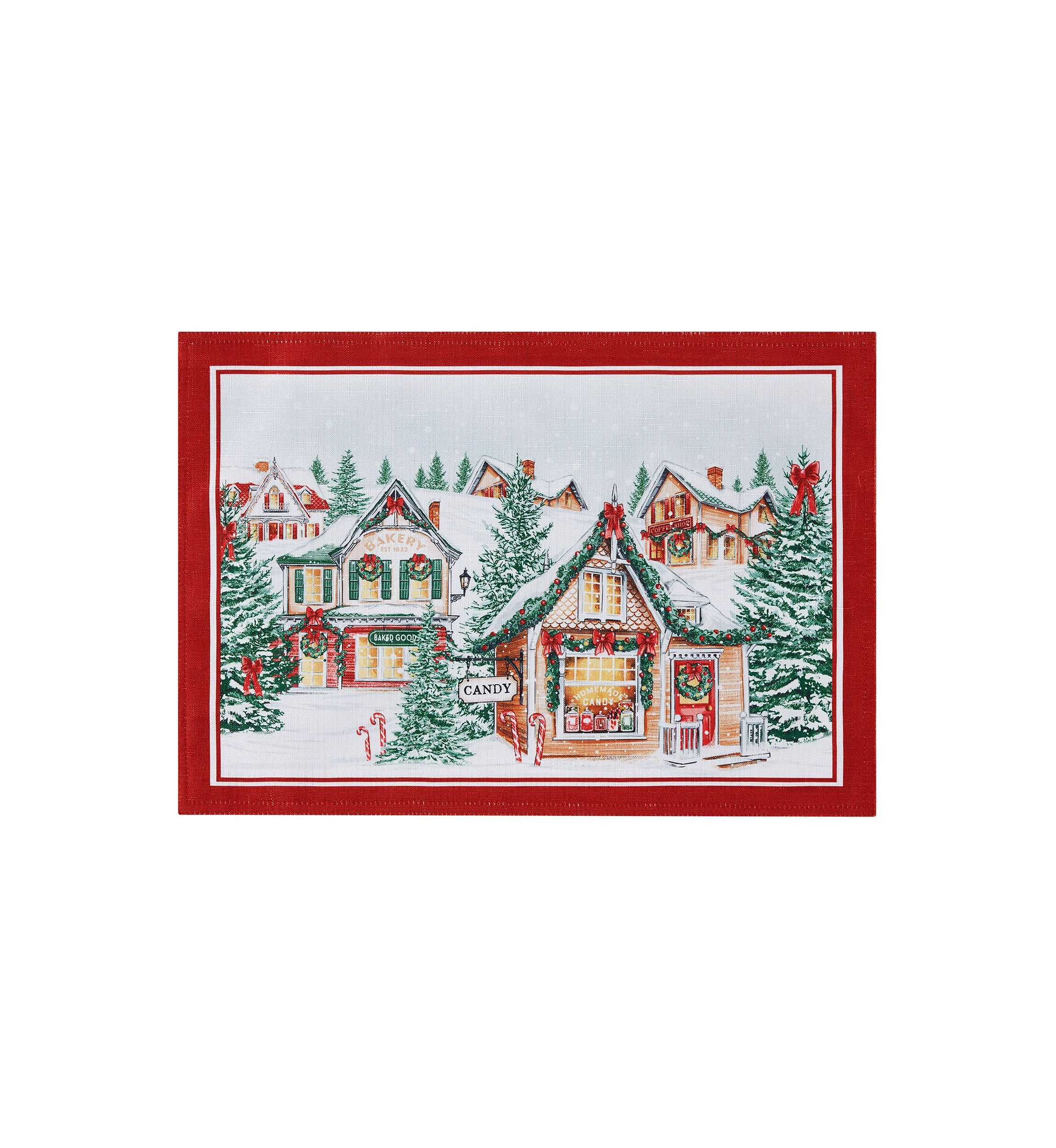 Storybook Christmas Village Holiday Placemat Set of 4 - 13" x 19"