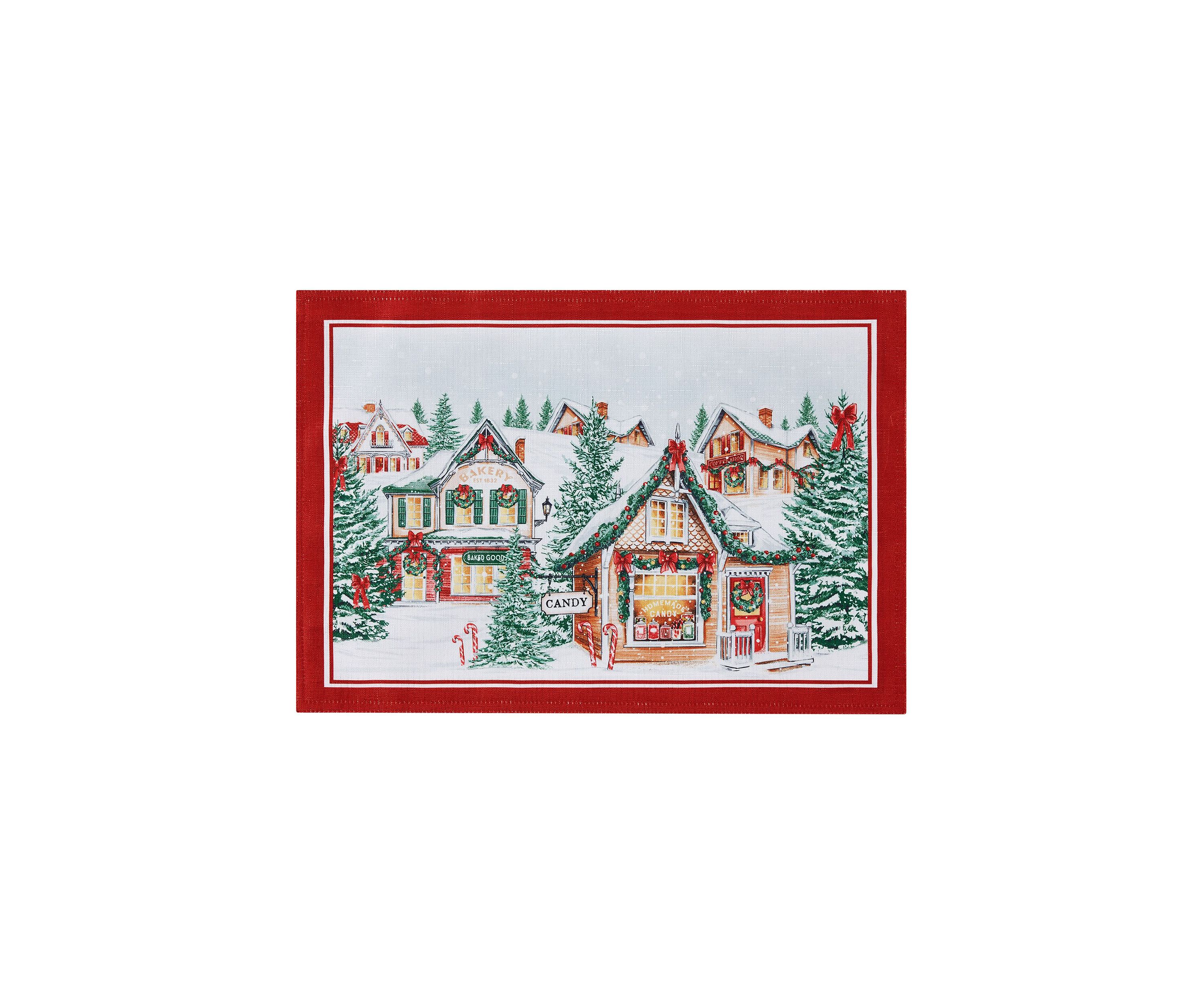 Storybook Christmas Village Holiday Placemat Set of 4 - 13" x 19"