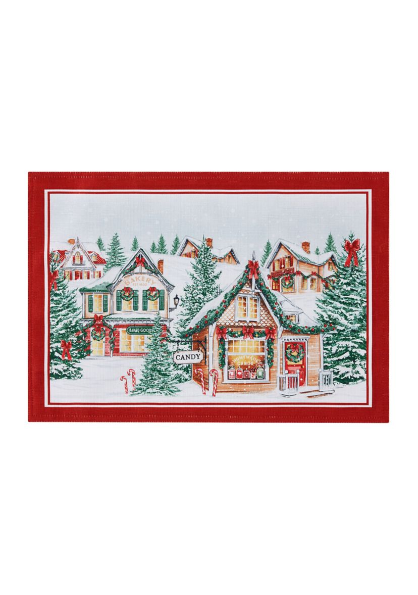 Storybook Christmas Village Holiday Placemat Set of 4 - 13" x 19"