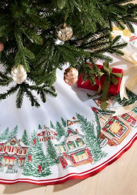 Threadmade Home Storybook Christmas Village Holiday Round Tree Skirt - 48" Round