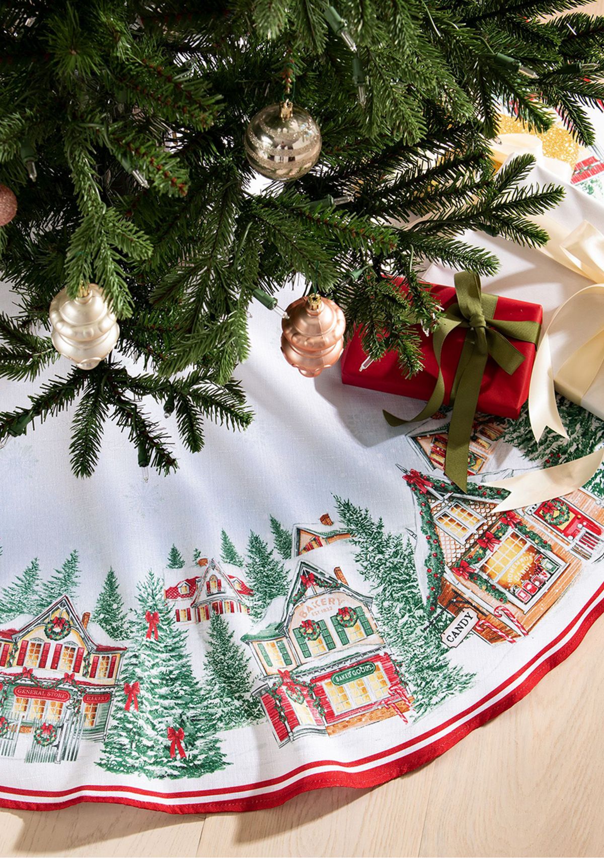 Storybook Christmas Village Holiday Round Tree Skirt - 48" Round