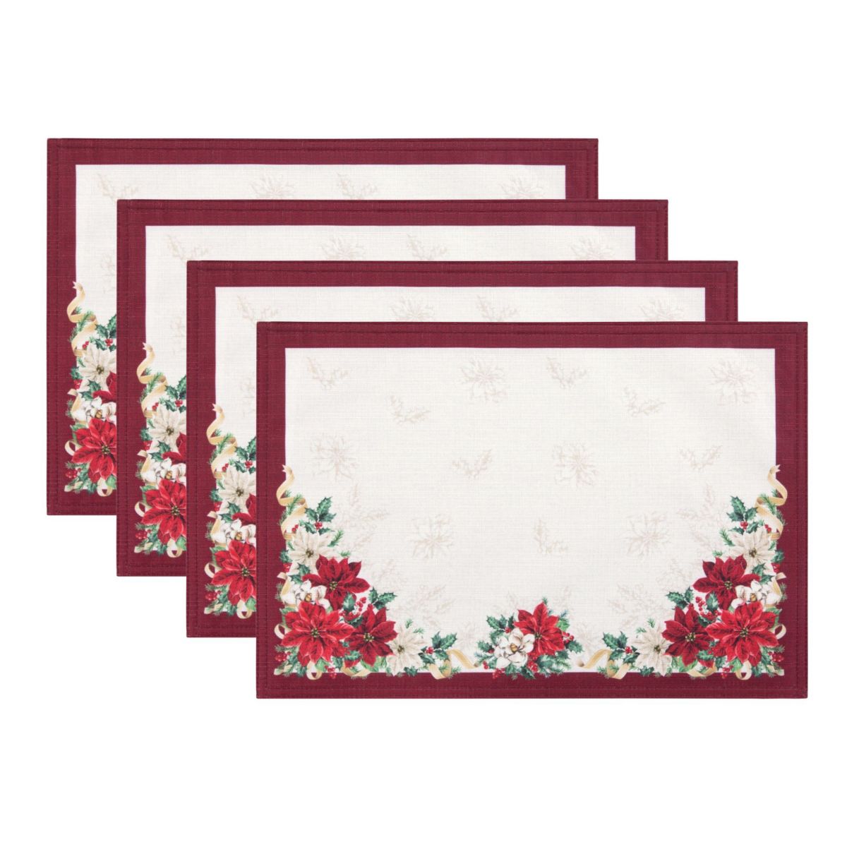 Poinsettia Garlands Engineered Placemats - Set of 4, 13x19