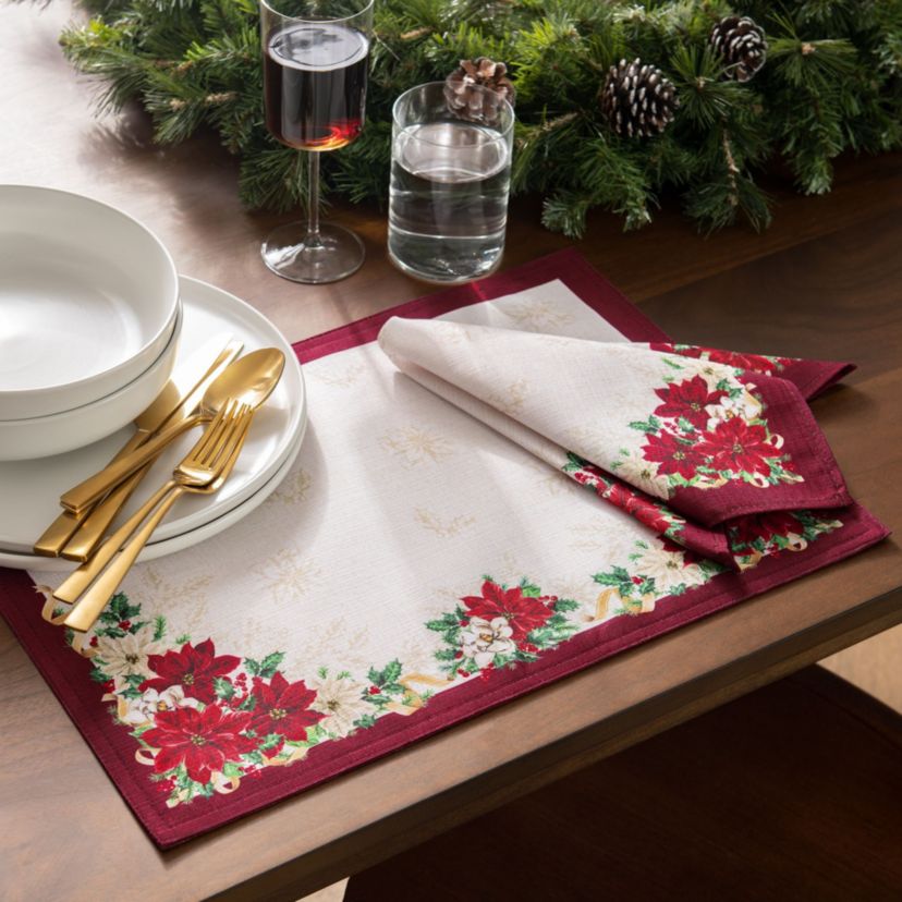 Poinsettia Garlands Engineered Placemats - Set of 4, 13x19