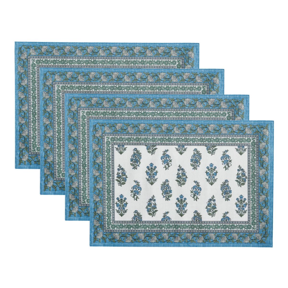Tropez Block Print Stain & Water Resistant Indoor/Outdoor Placemats, Set of 4 - 13x19