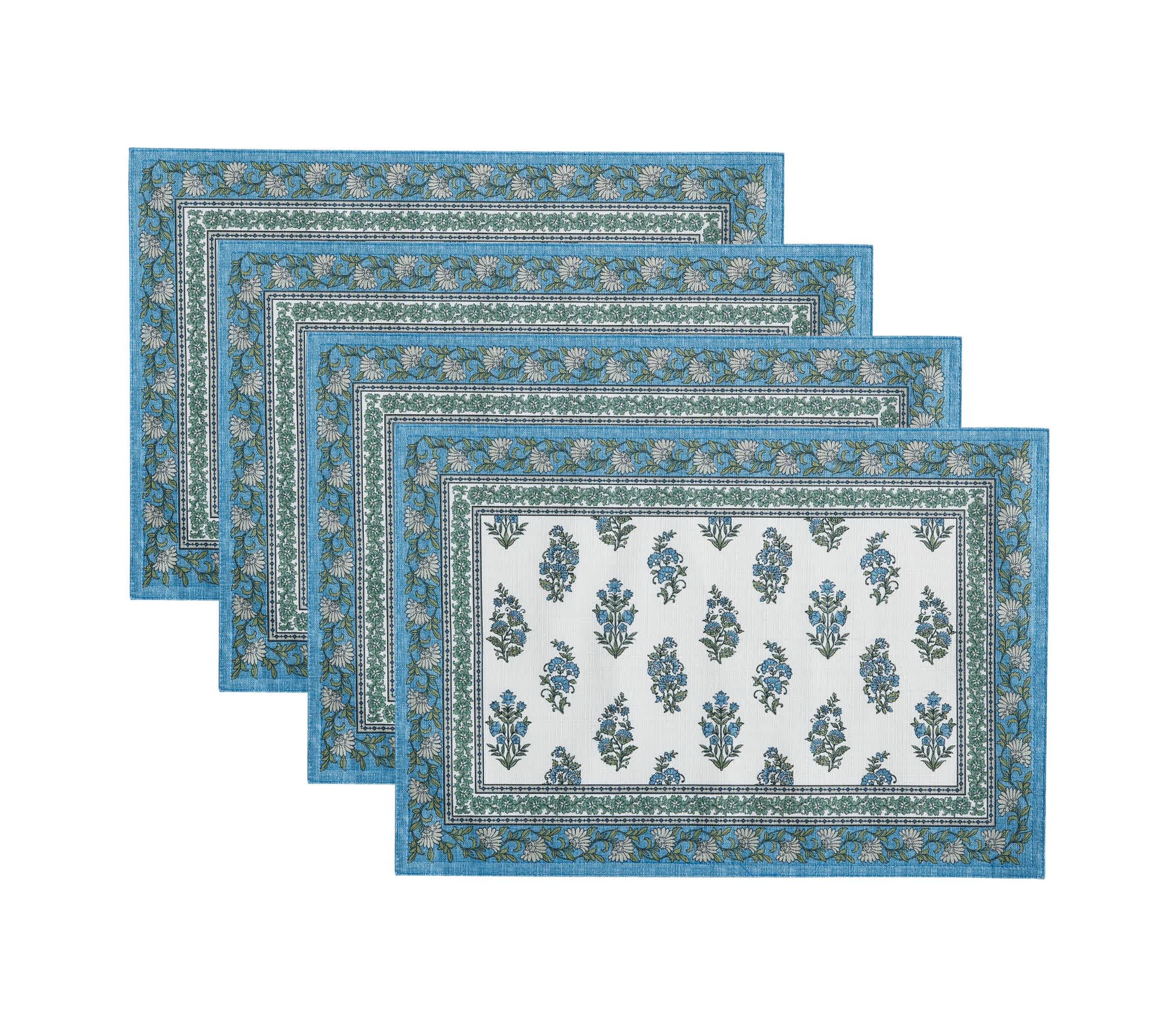Tropez Block Print Stain & Water Resistant Indoor/Outdoor Placemats, Set of 4 - 13x19