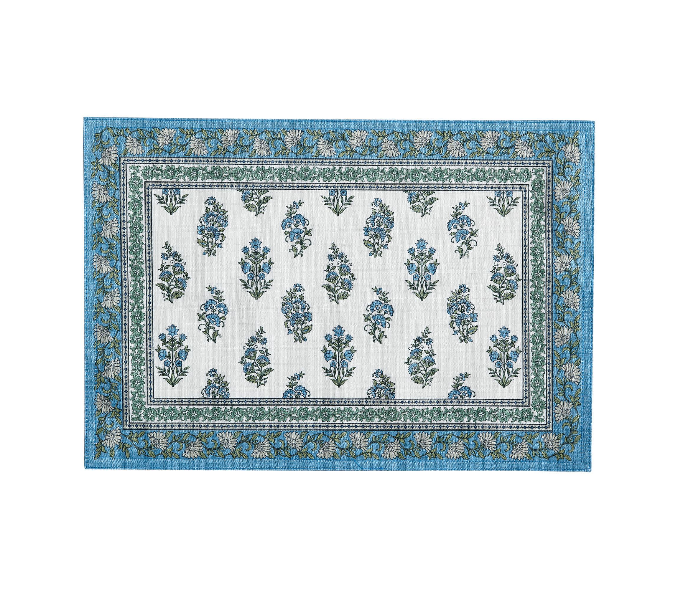Tropez Block Print Stain & Water Resistant Indoor/Outdoor Placemats, Set of 4 - 13x19